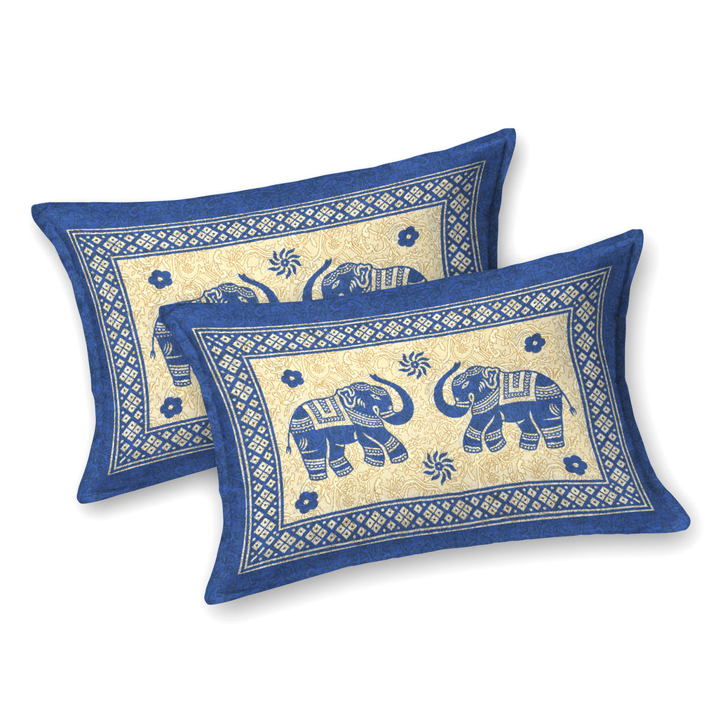 Royal Elephant Print Cotton Bedsheet – Blue Charm