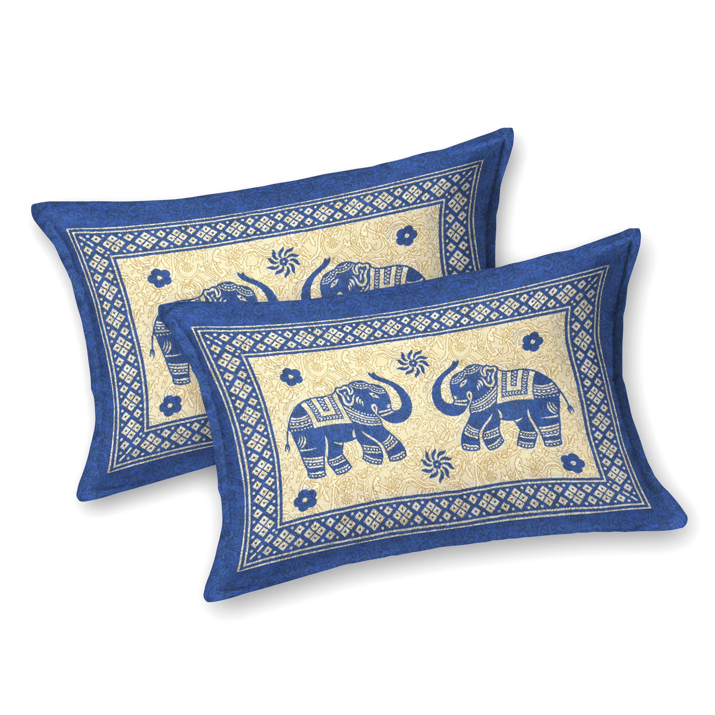 Royal Elephant Print Cotton Bedsheet – Blue Charm