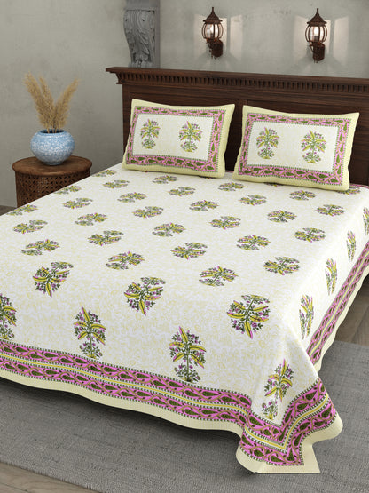 Green Planted Block Print – Cotton Bedsheet Set