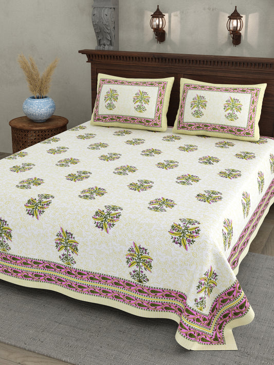 Green Planted Block Print – Cotton Bedsheet Set