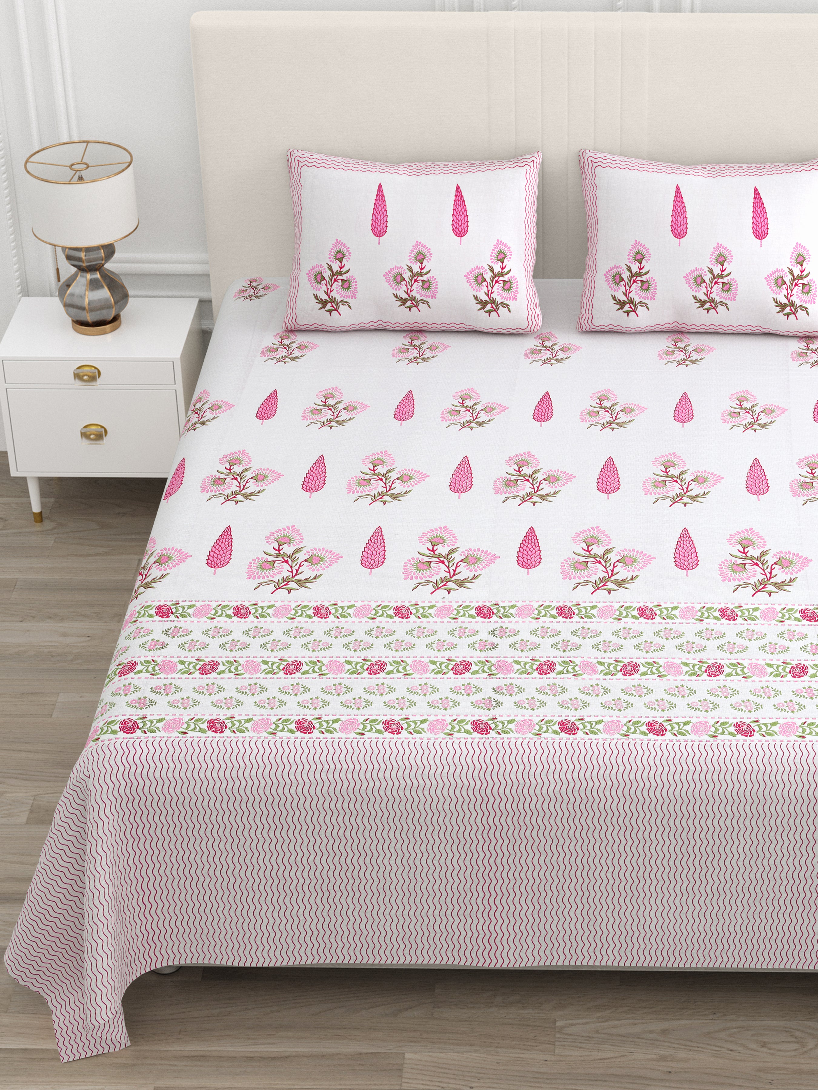 Blush Pink Blooms Super King Size Bedsheet