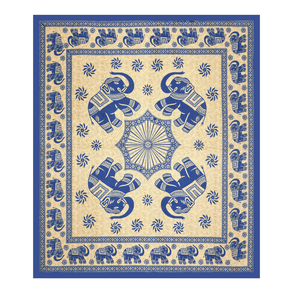 Royal Elephant Print Cotton Bedsheet – Blue Charm