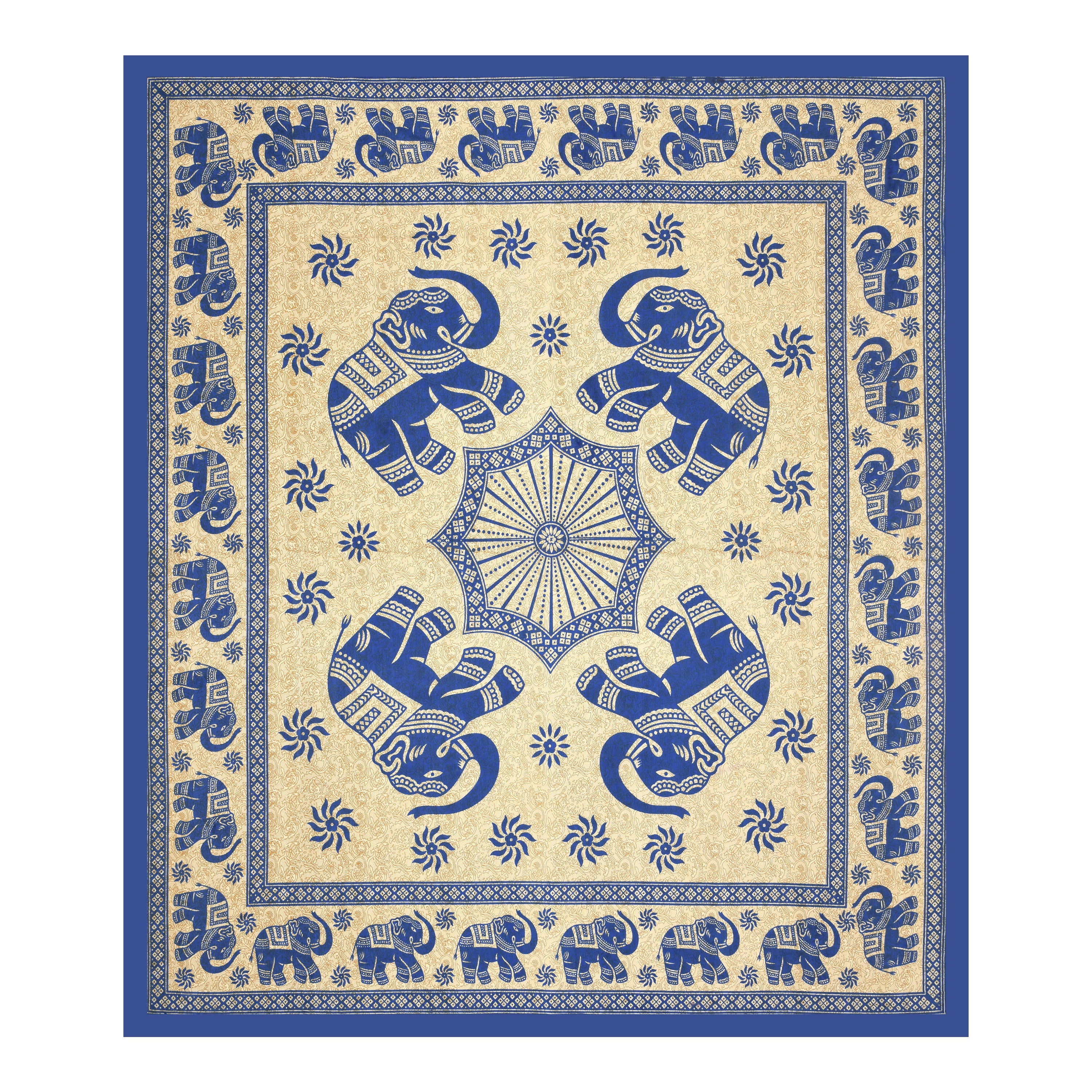 Royal Elephant Print Cotton Bedsheet – Blue Charm