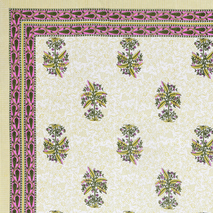 Green Planted Block Print – Cotton Bedsheet Set