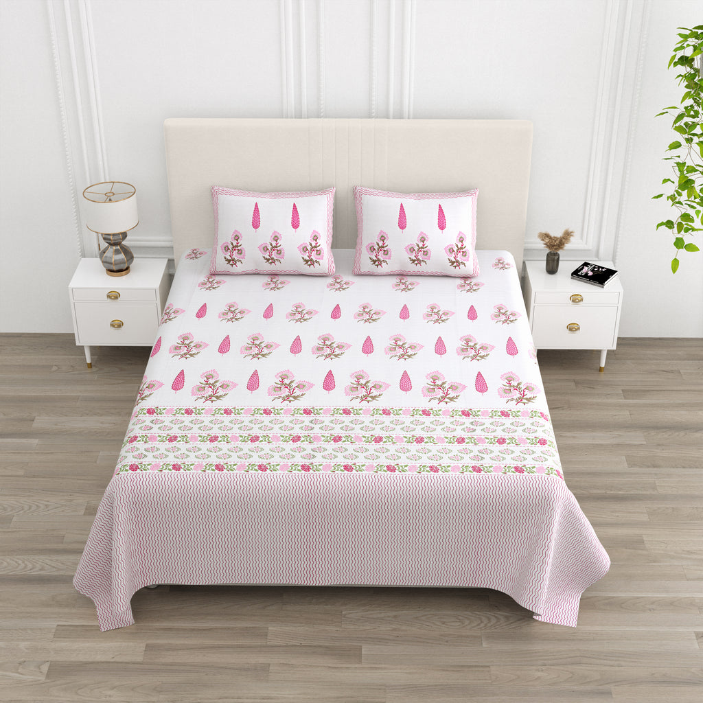 Blush Pink Blooms Super King Size Bedsheet