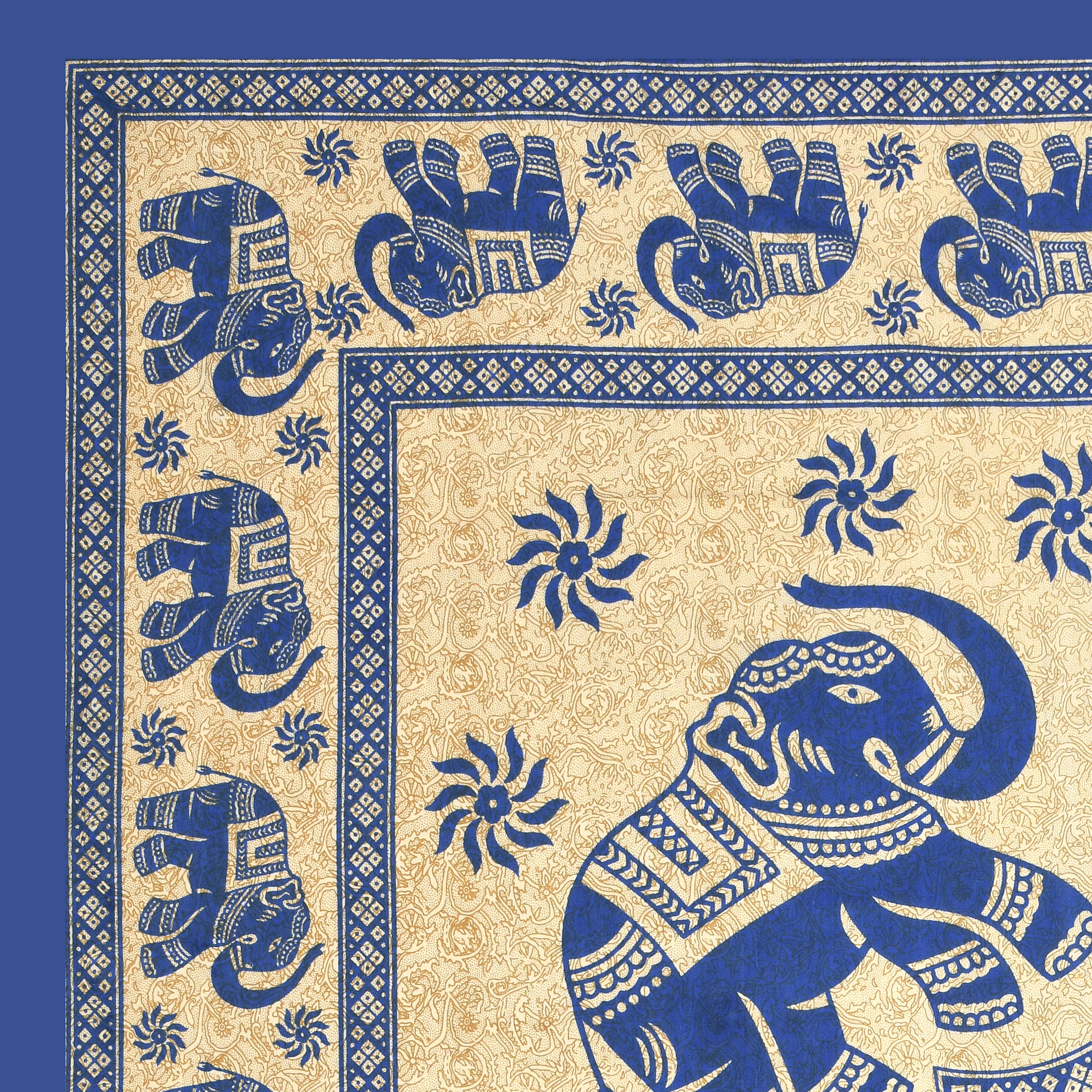 Royal Elephant Print Cotton Bedsheet – Blue Charm
