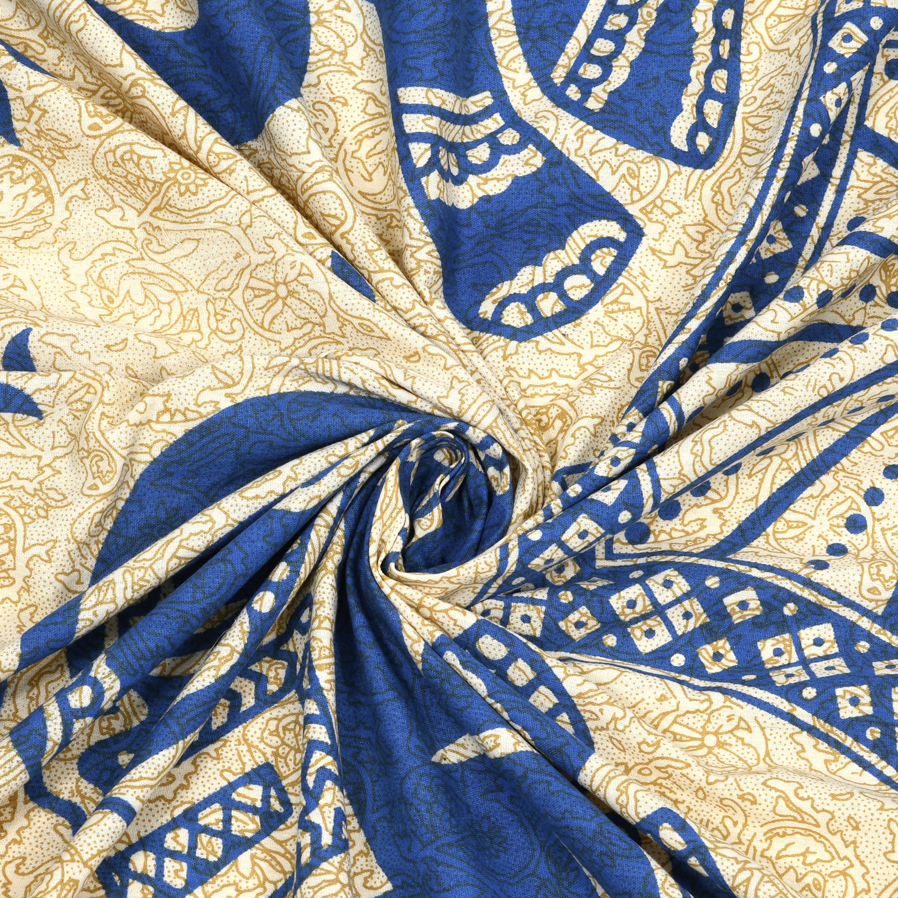 Royal Elephant Print Cotton Bedsheet – Blue Charm