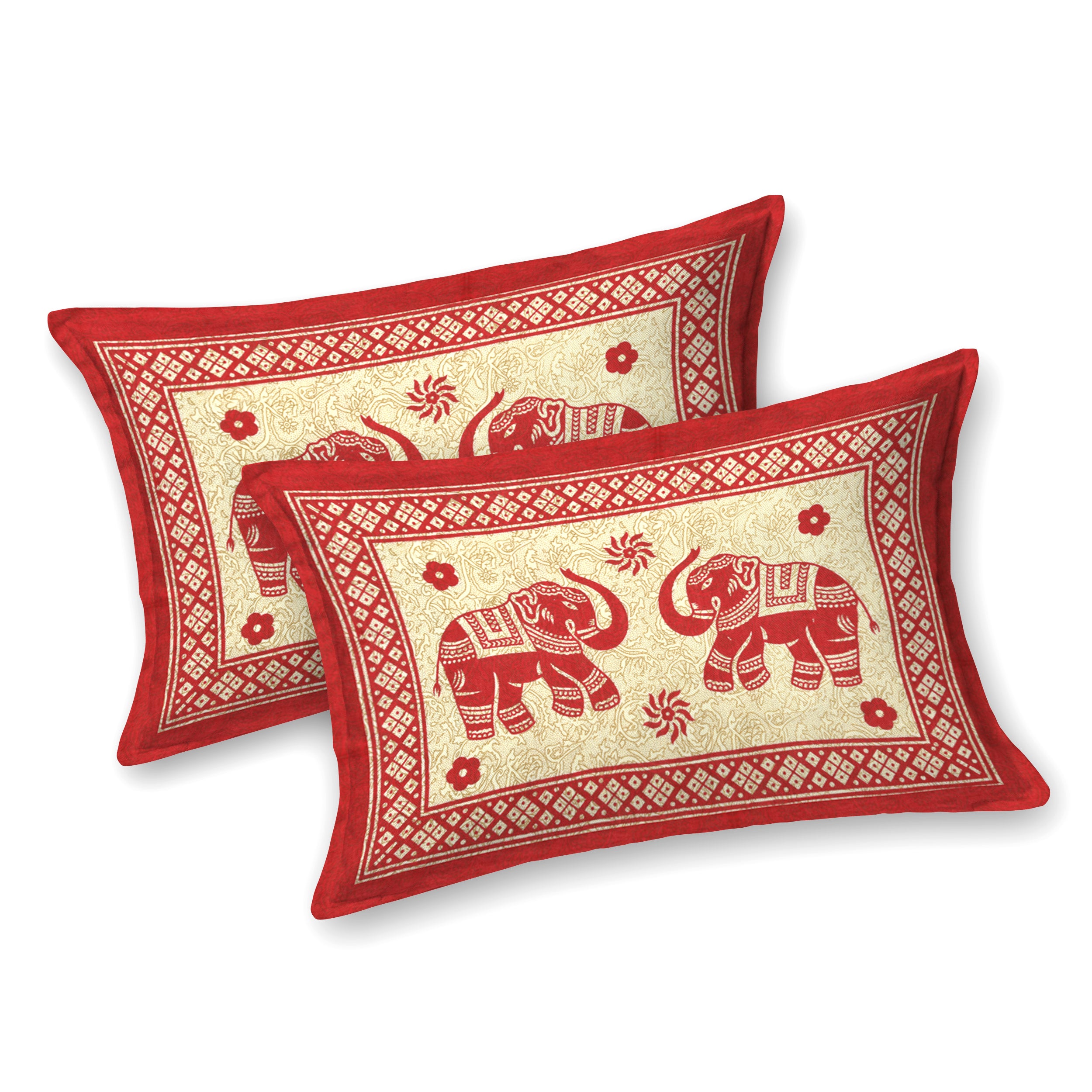 Royal Elephant Print Cotton Bedsheet – Red Classic
