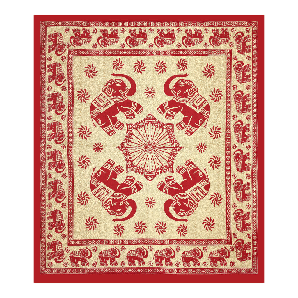 Royal Elephant Print Cotton Bedsheet – Red Classic