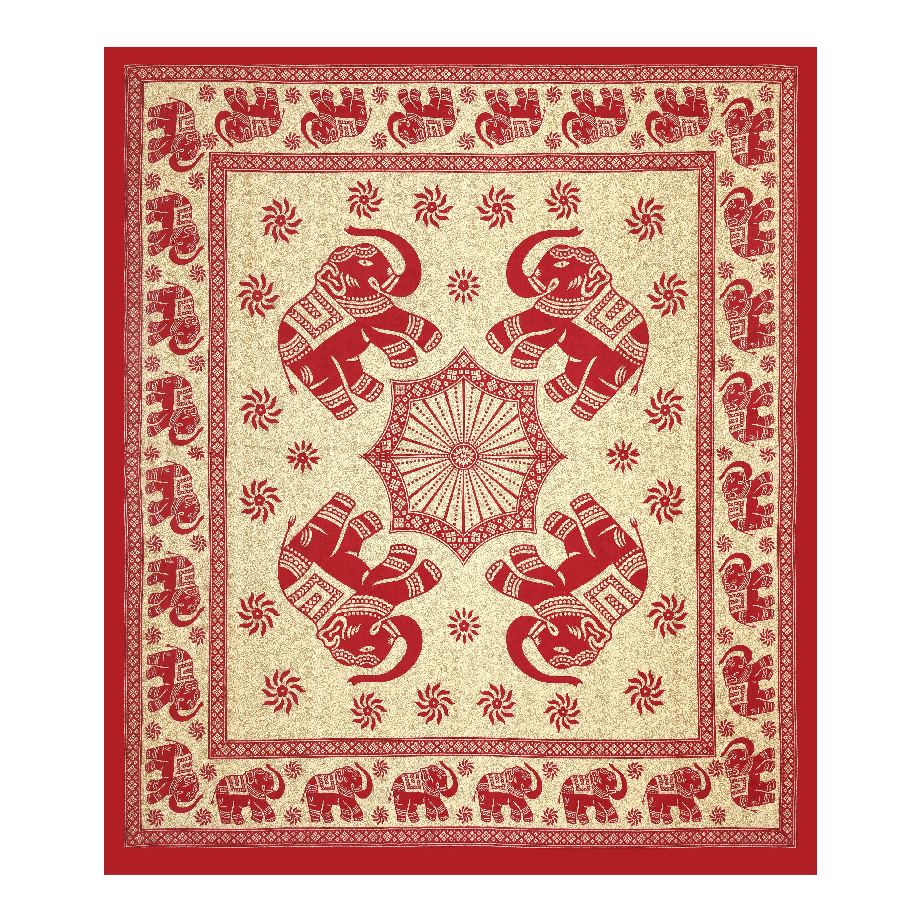 Royal Elephant Print Cotton Bedsheet – Red Classic