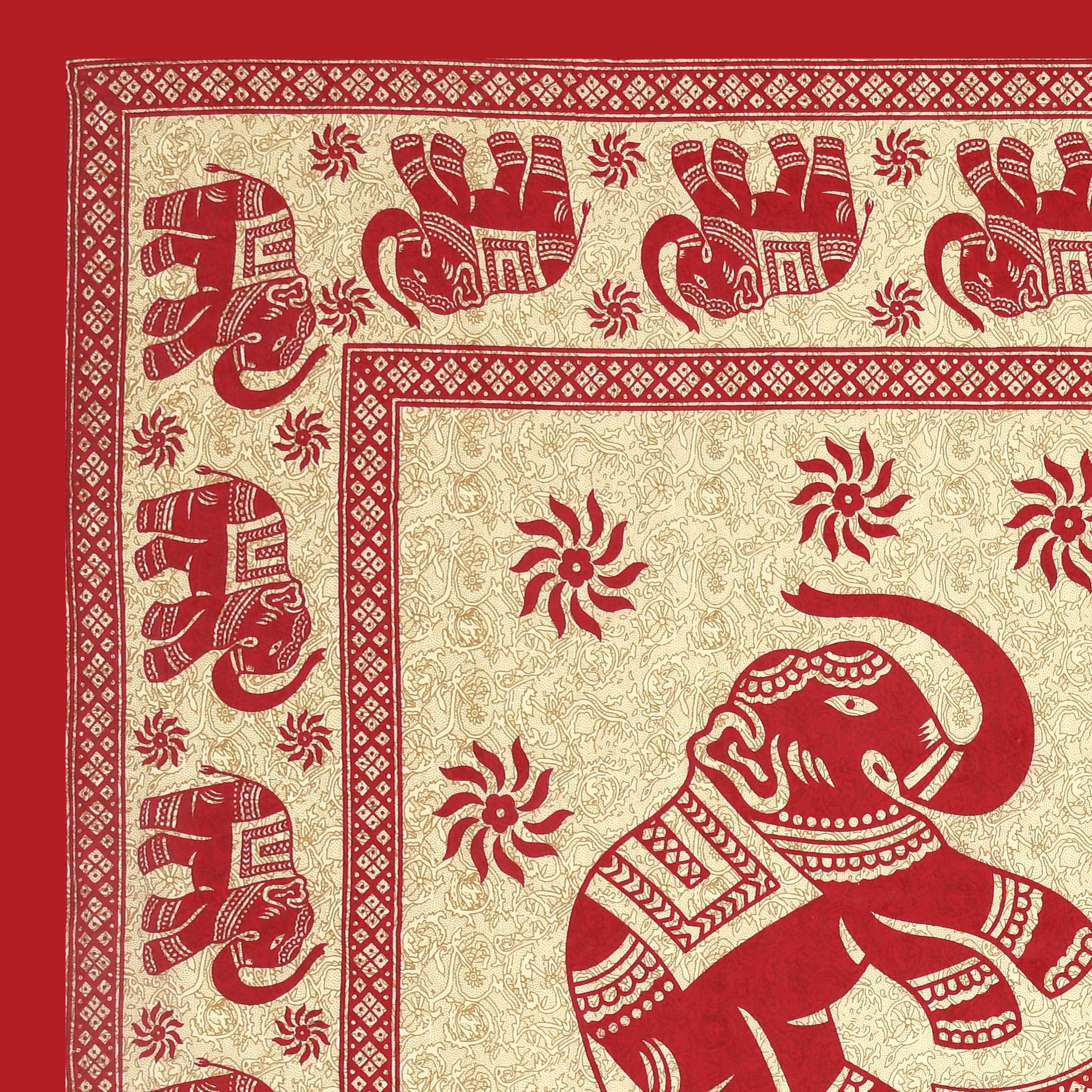Royal Elephant Print Cotton Bedsheet – Red Classic