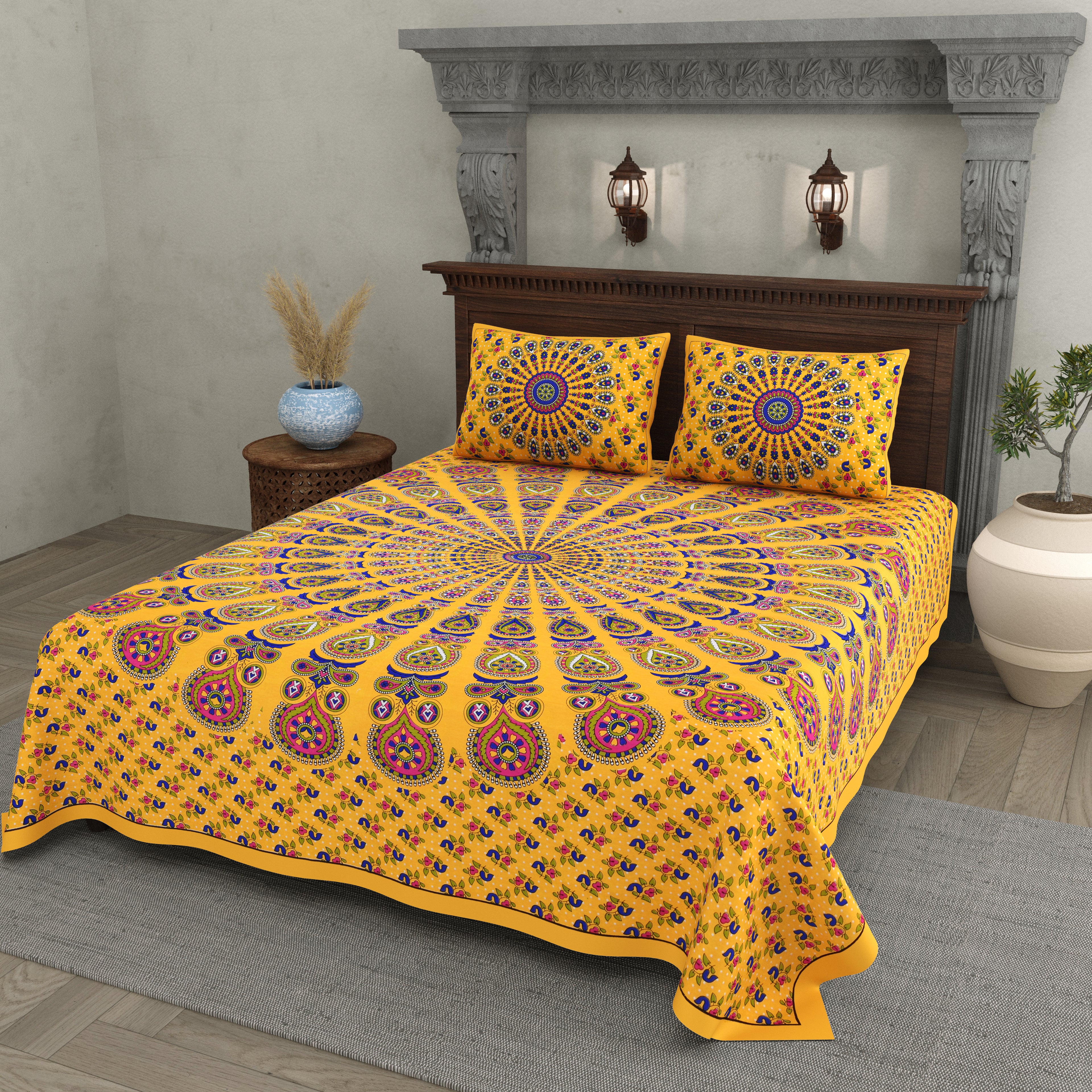 Mustard Mandala Radiance Cotton Bedsheet