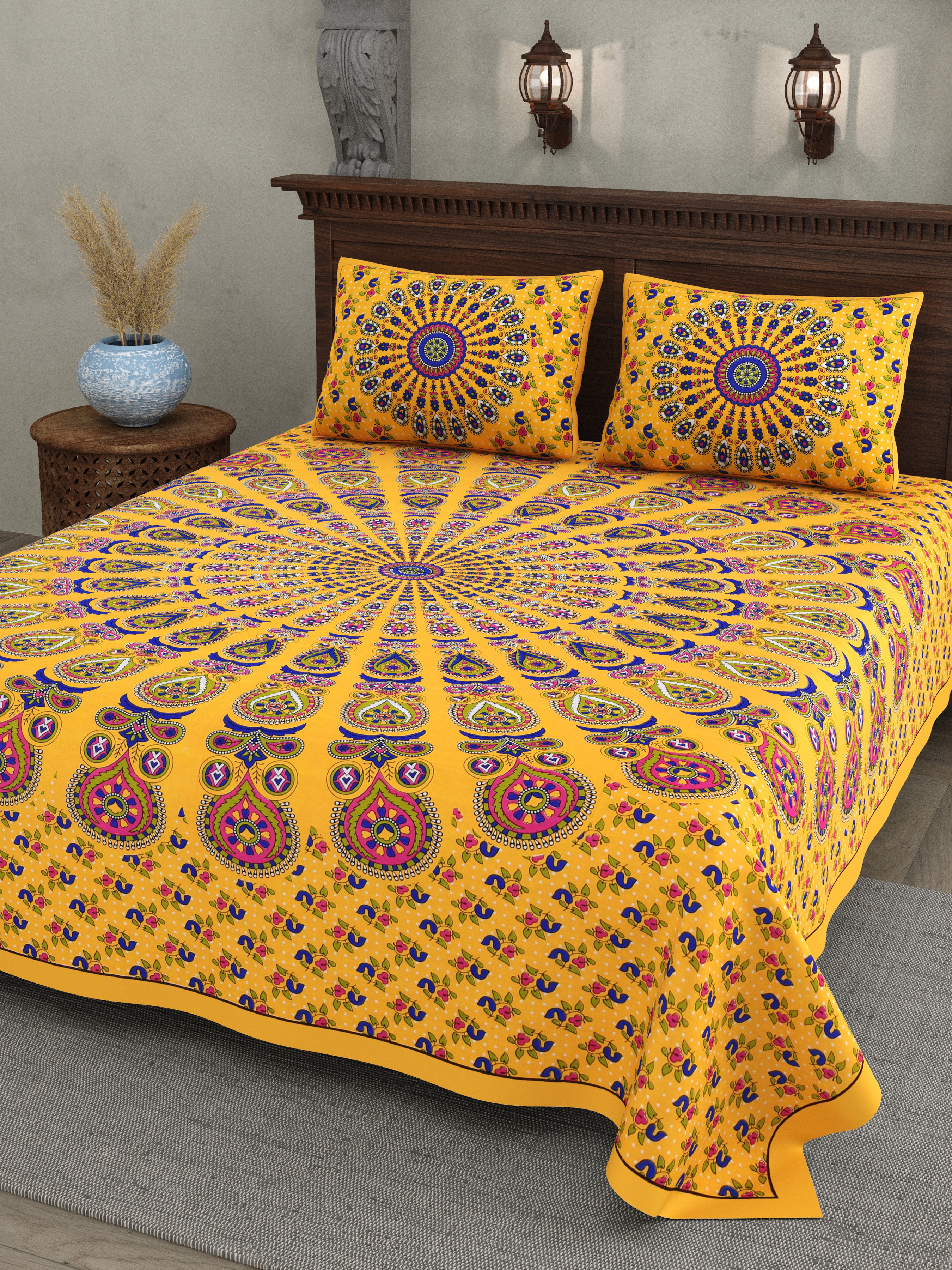 Mustard Mandala Radiance Cotton Bedsheet