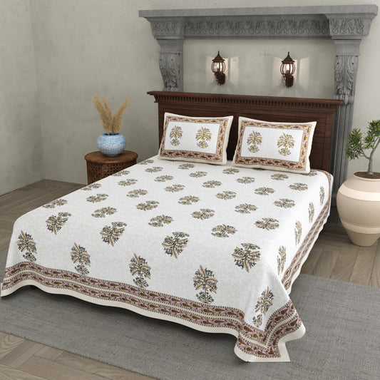 Brown Planted Block Print – Cotton Bedsheet Set