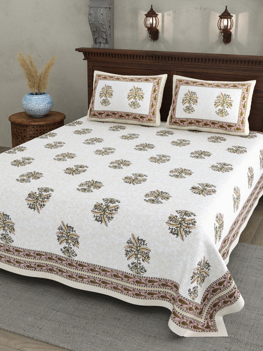 Brown Planted Block Print – Cotton Bedsheet Set