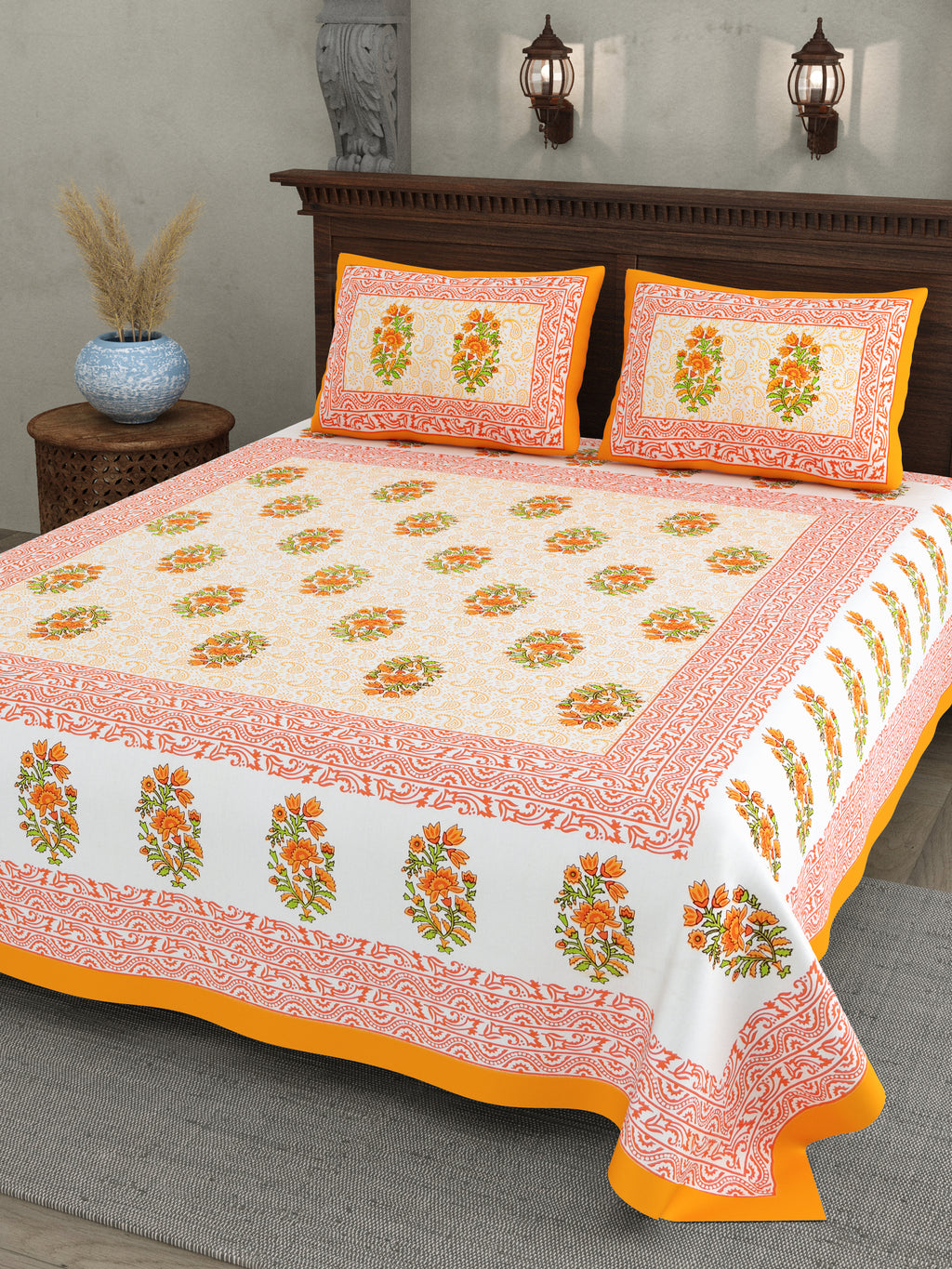 Orange Blossom Charm Cotton Bedsheet