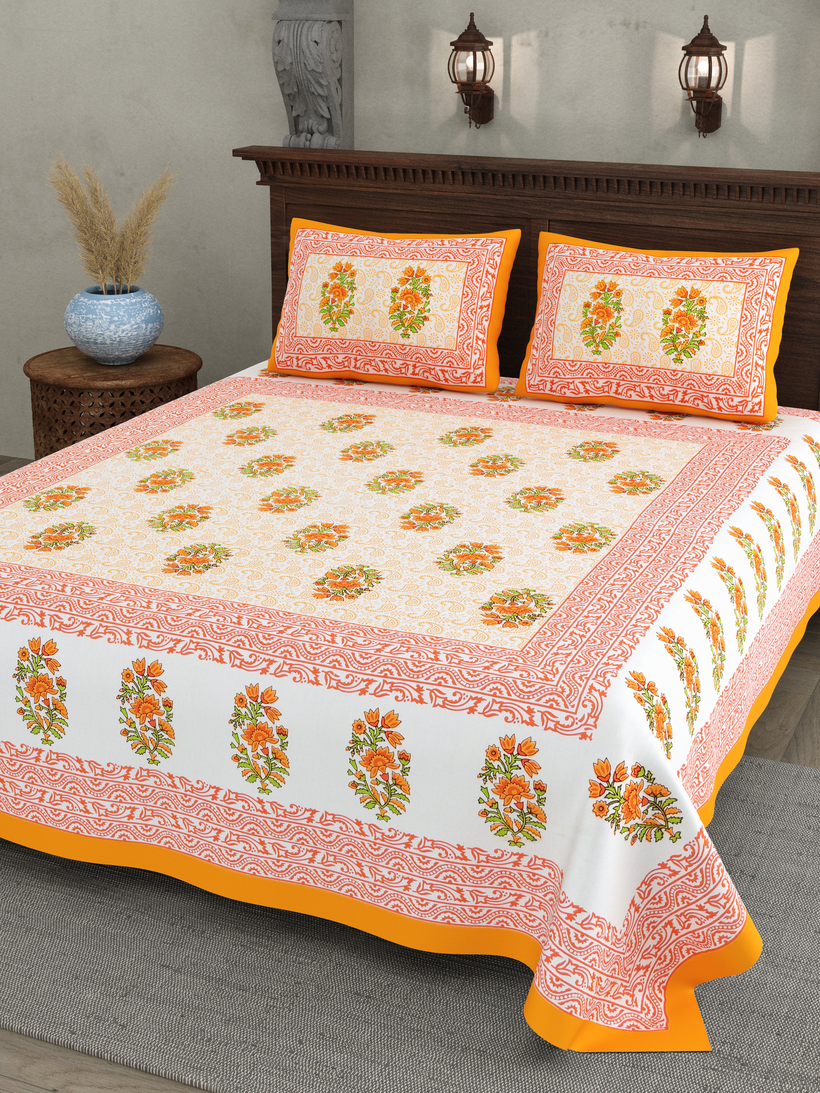 Orange Blossom Charm Cotton Bedsheet