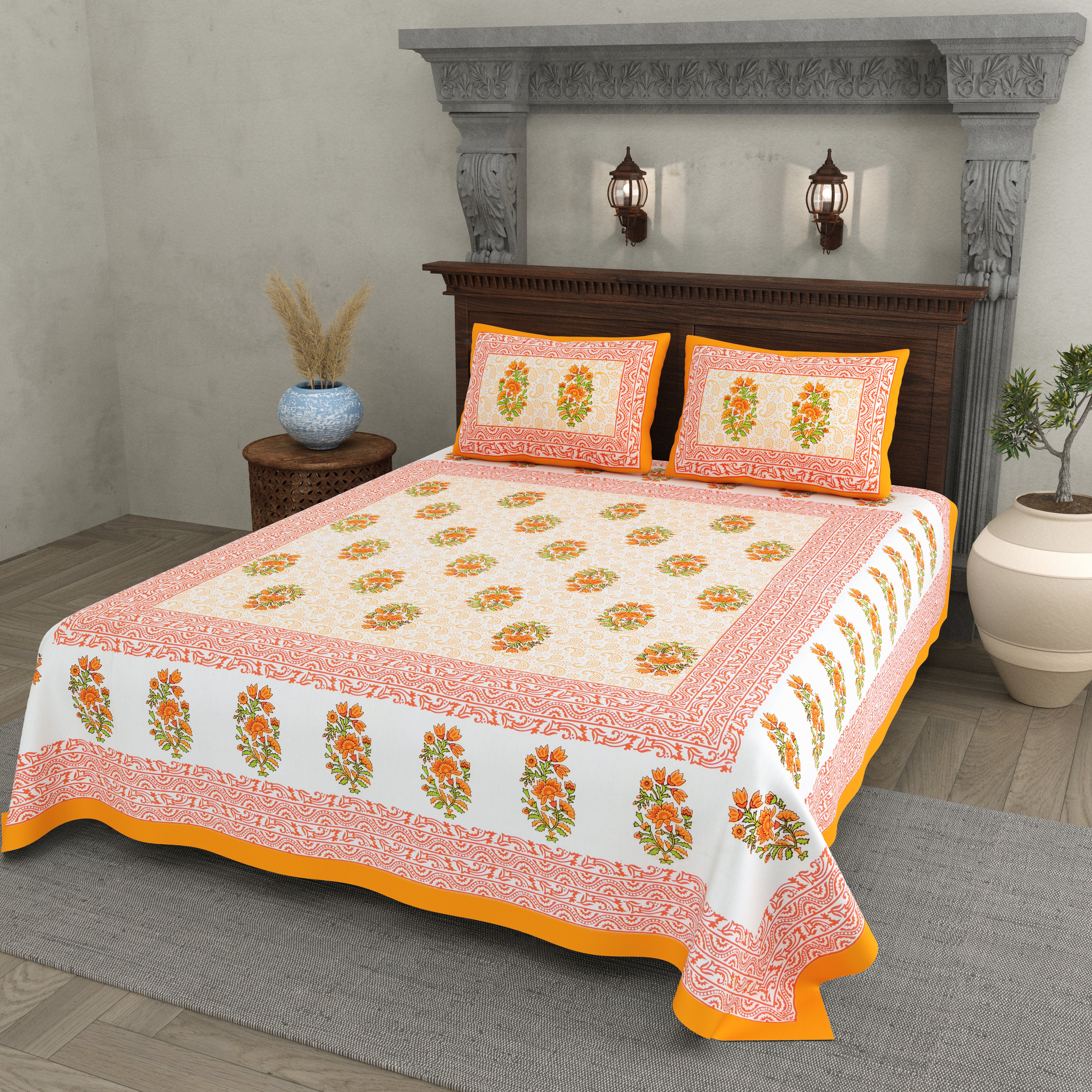 Orange Blossom Charm Cotton Bedsheet