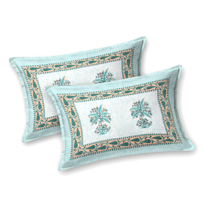 Blue Plant Block Print – Cotton Bedsheet Set