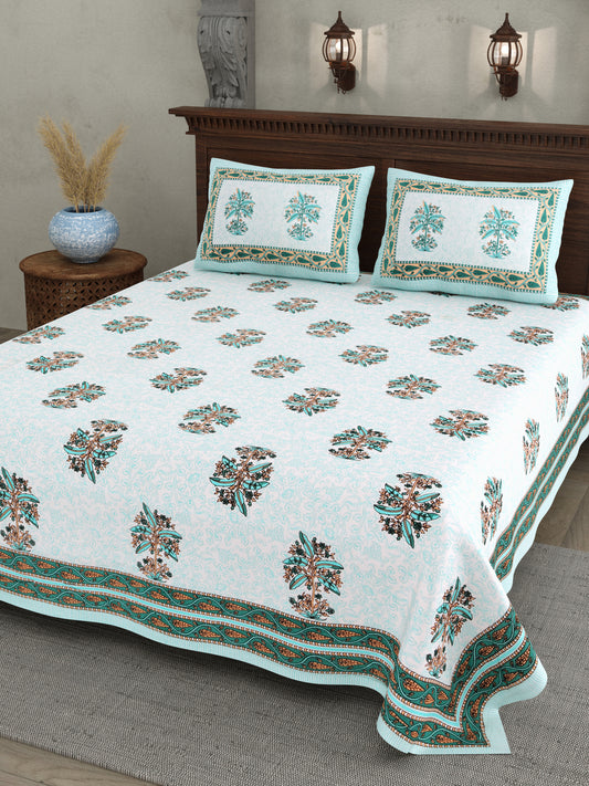 Blue Plant Block Print – Cotton Bedsheet Set