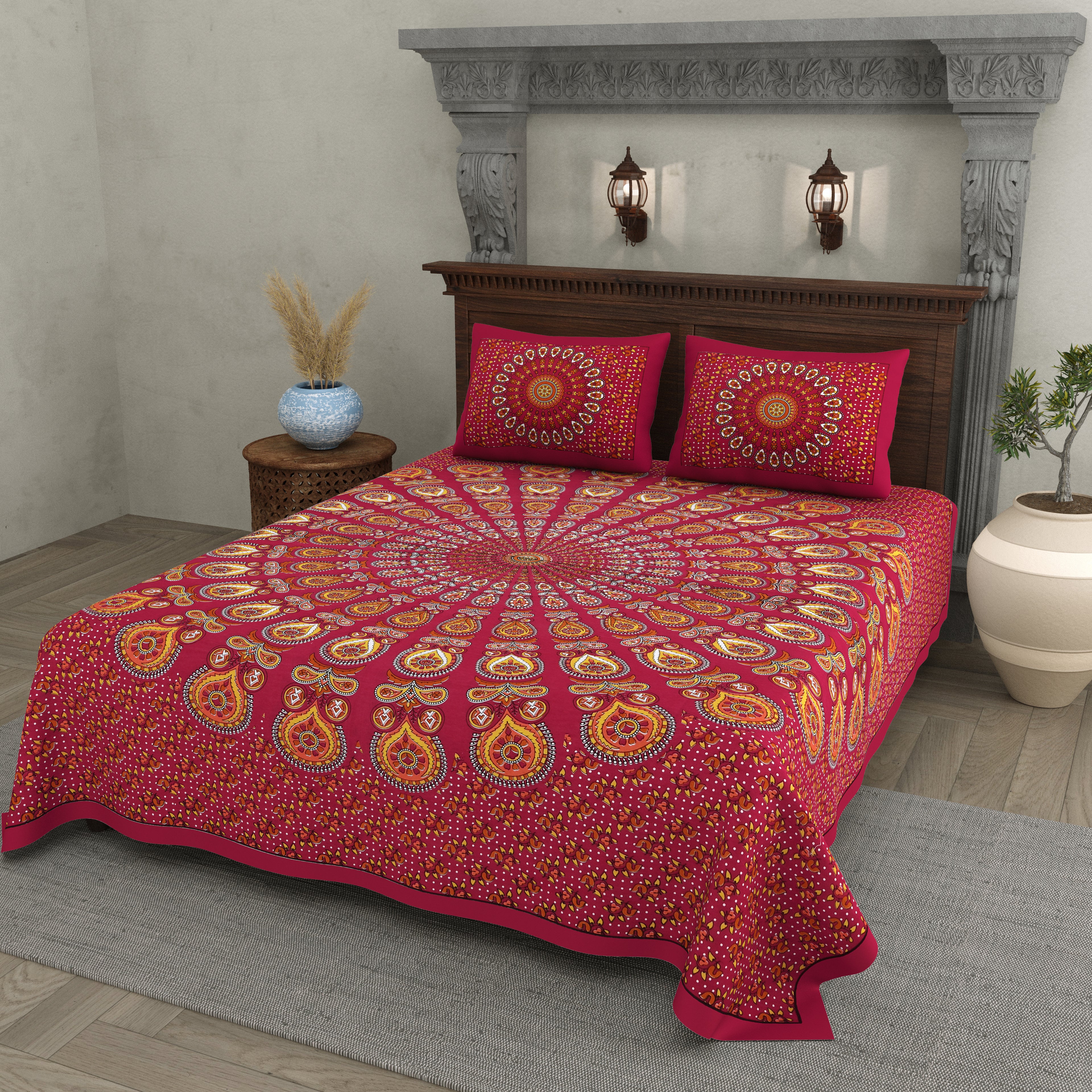 Maroon Mandala Radiance Cotton Bedsheet