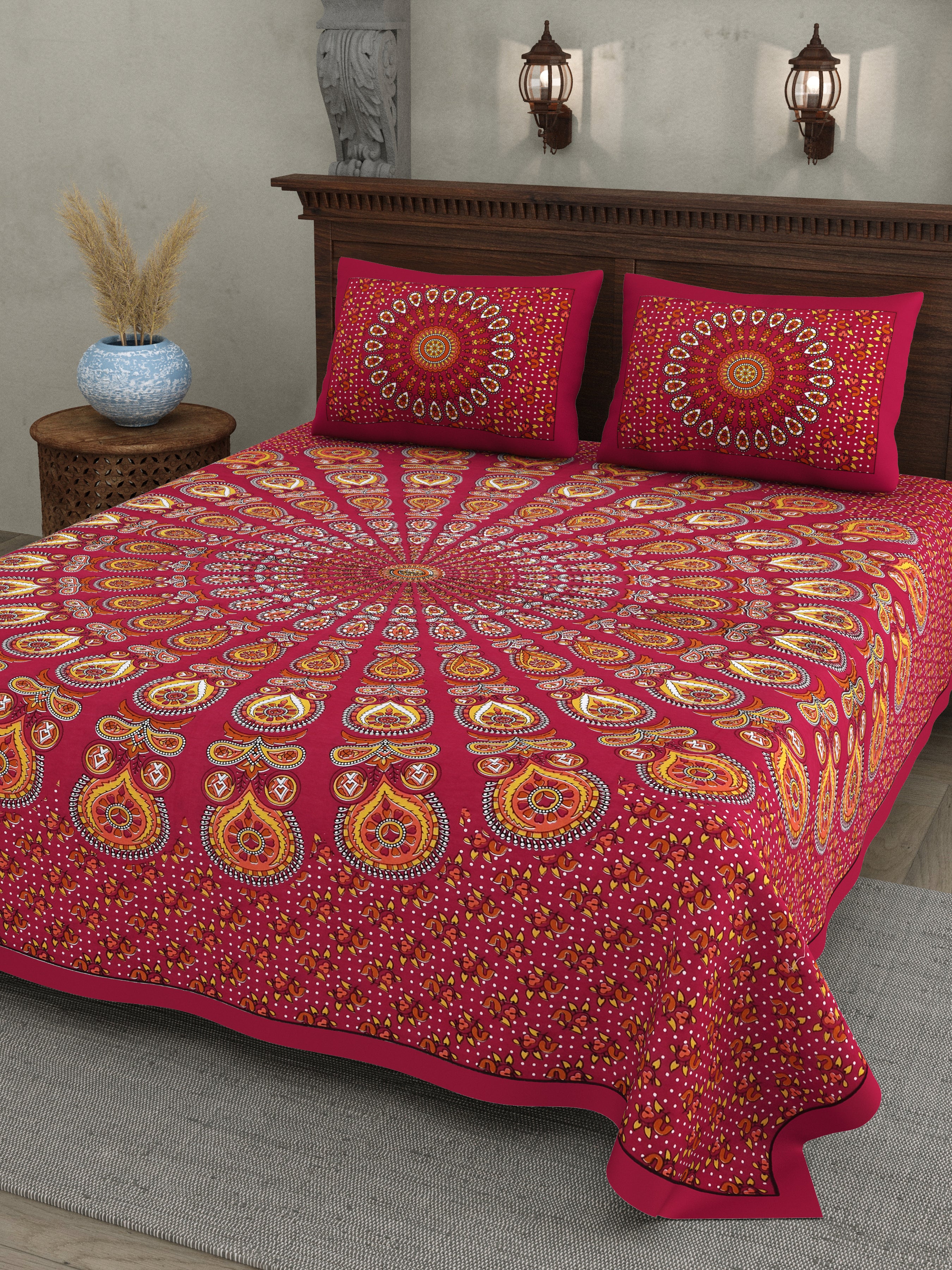 Maroon Mandala Radiance Cotton Bedsheet