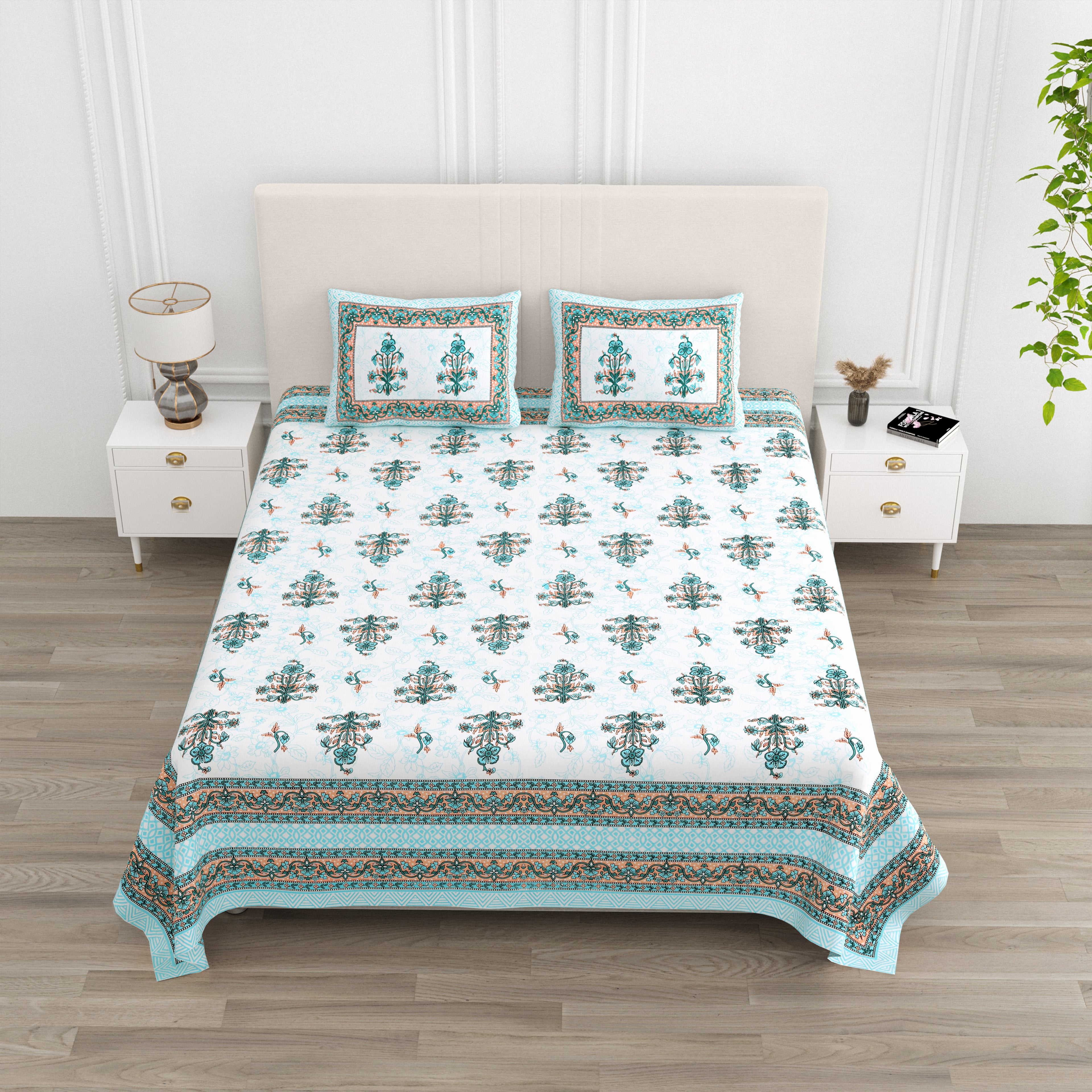 Green Planted Cotton Bedsheet Set