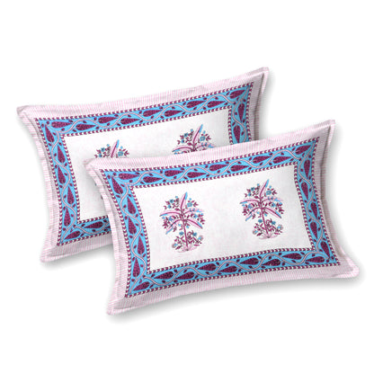 Pink Plant Block Print – Cotton Bedsheet Set