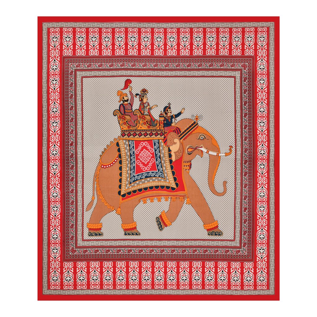 Red Elephant Parade Cotton Bedsheet