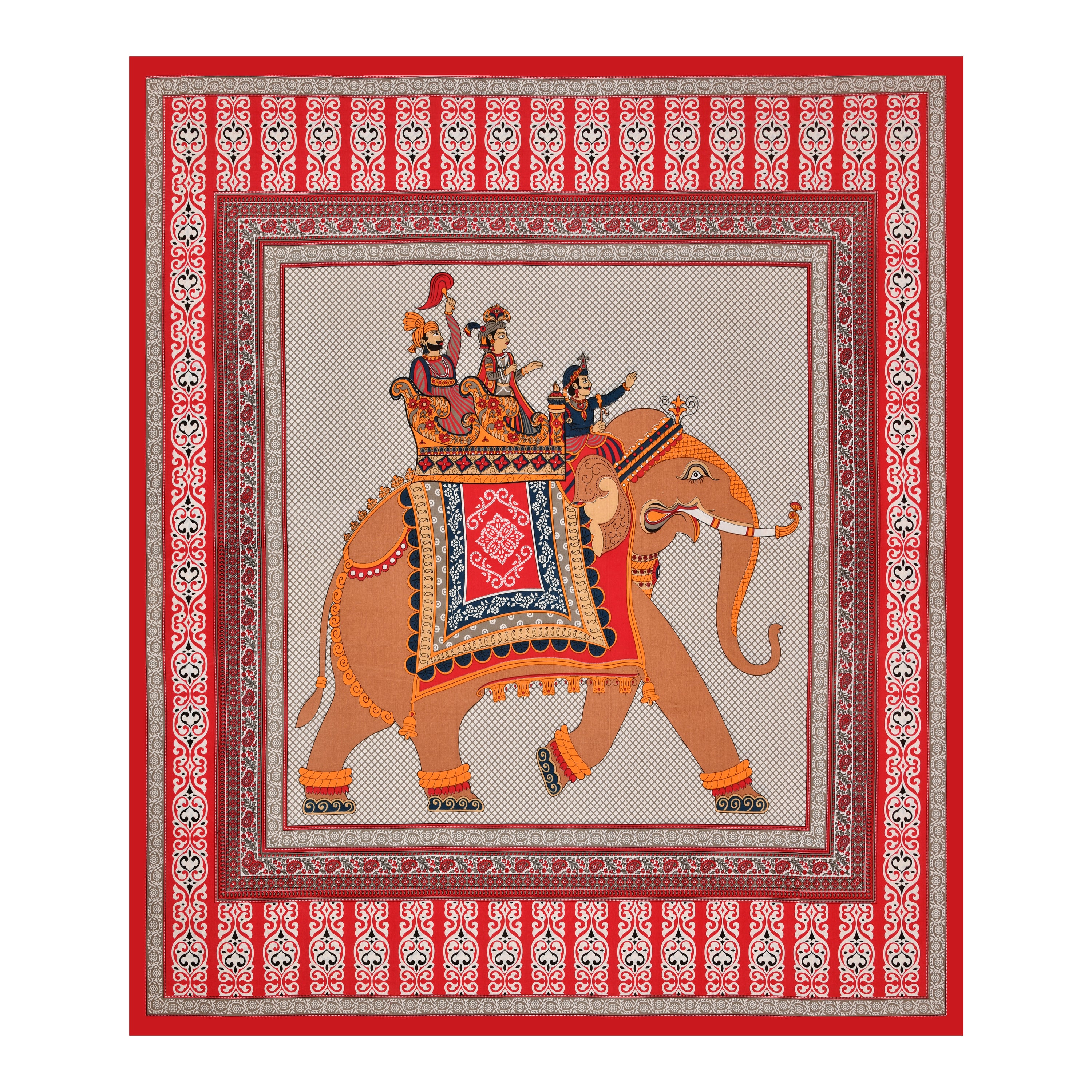 Red Elephant Parade Cotton Bedsheet