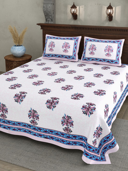 Pink Plant Block Print – Cotton Bedsheet Set