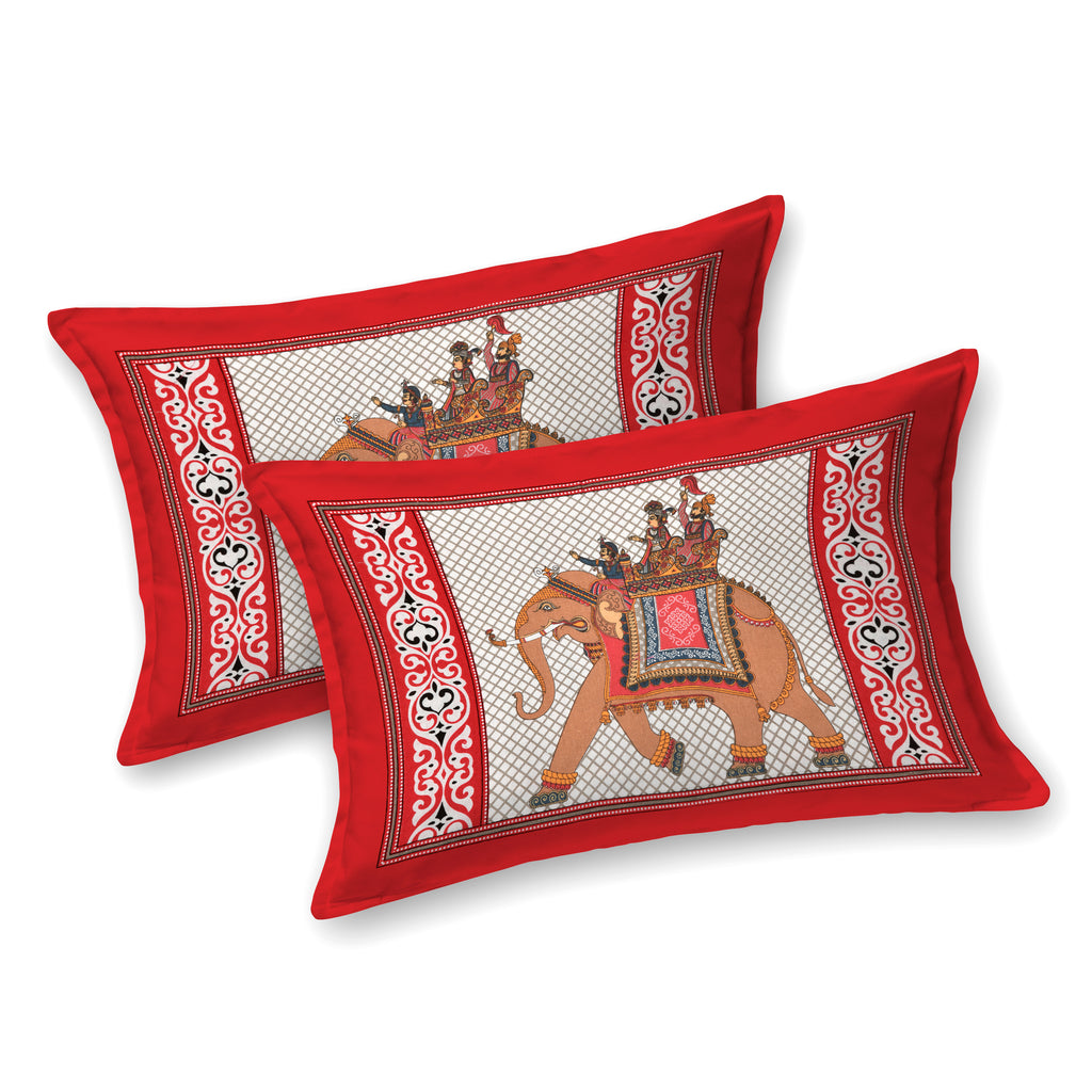 Red Elephant Parade Cotton Bedsheet