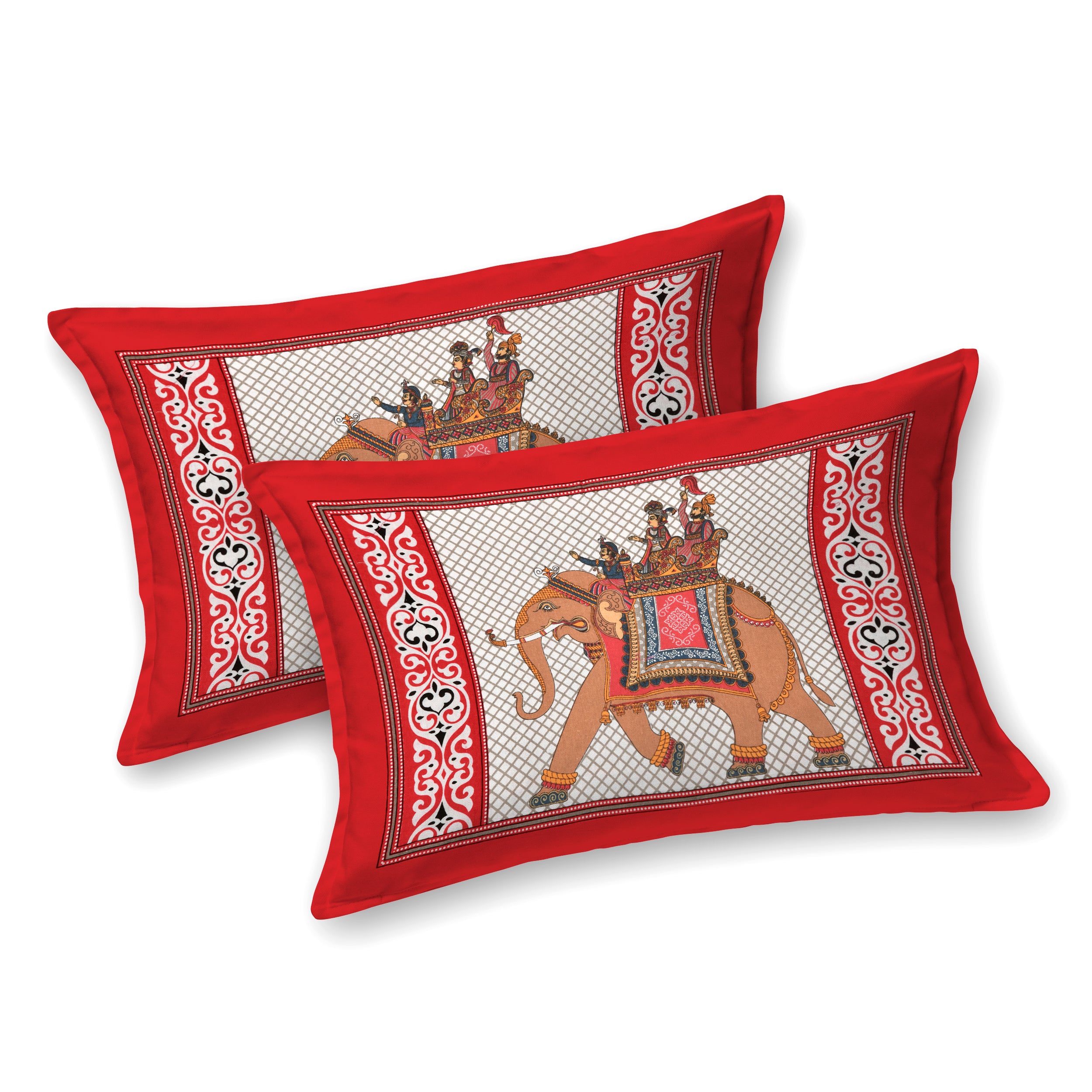 Red Elephant Parade Cotton Bedsheet