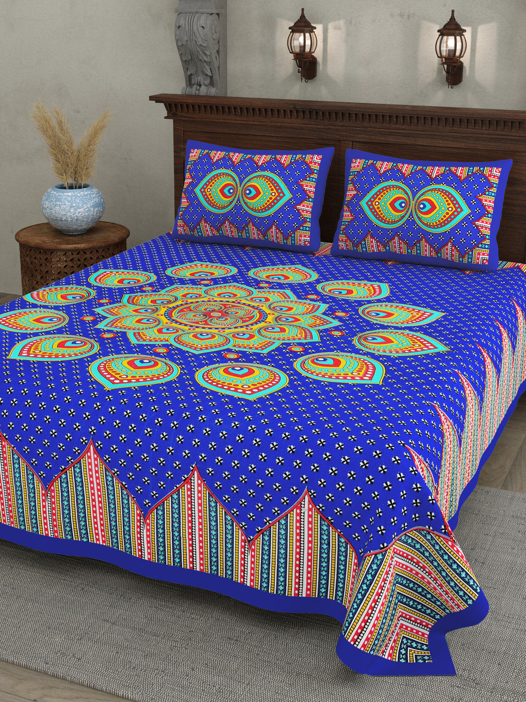 Blue Prism Mandala Cotton Bedsheet