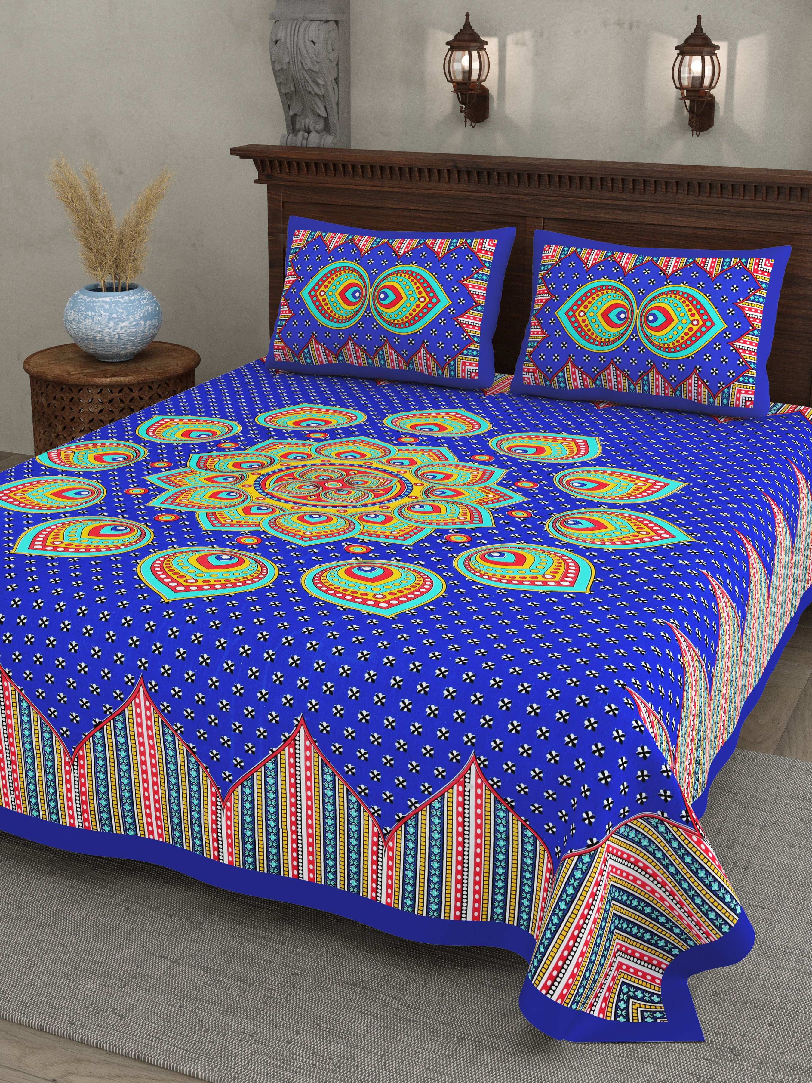 Blue Prism Mandala Cotton Bedsheet