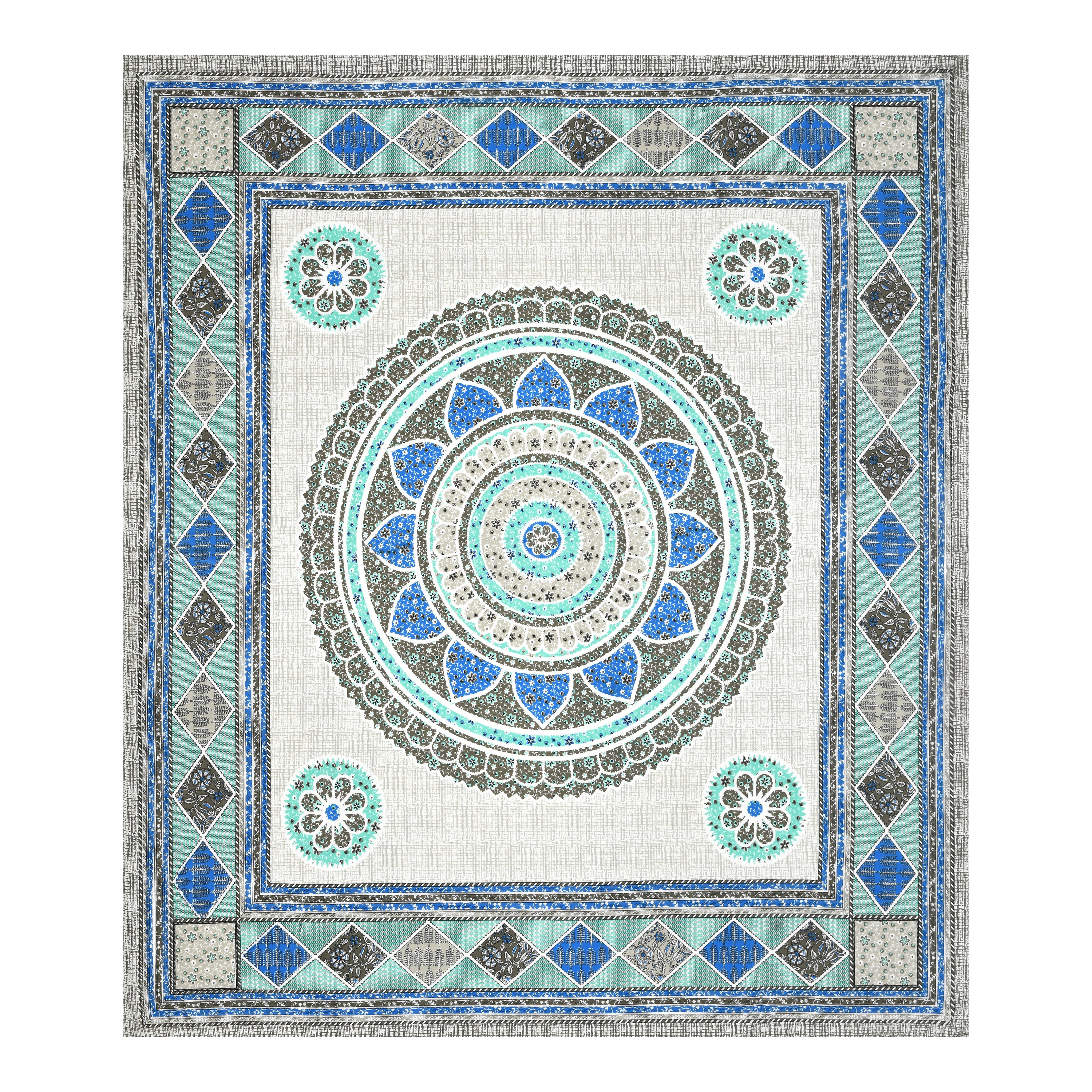 Mandala Art Cotton Bedsheet – Ocean Blue Elegance