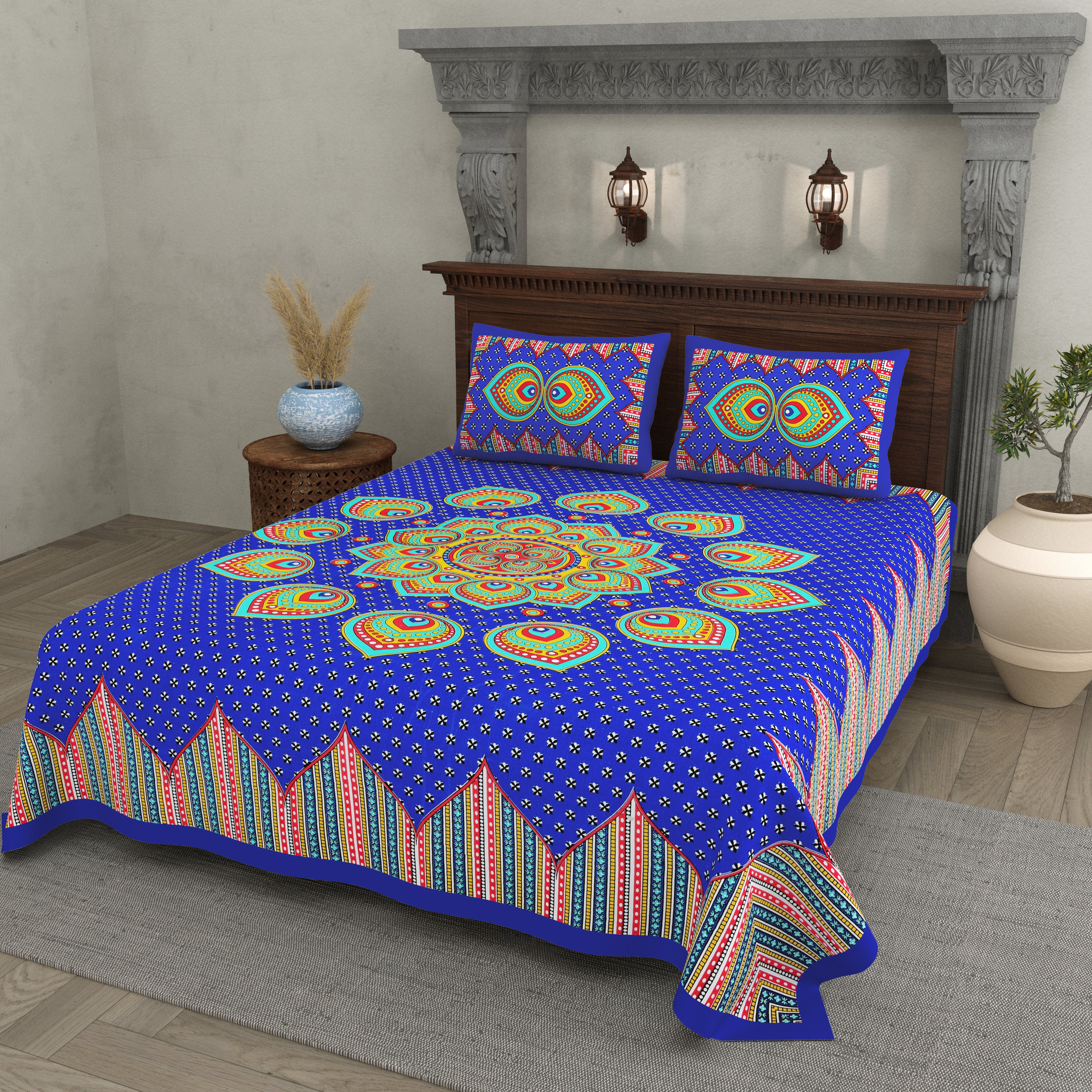 Blue Prism Mandala Cotton Bedsheet