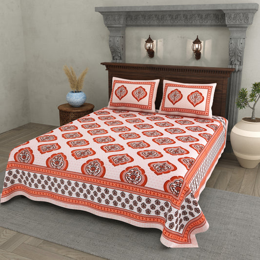 Royal Red Mughal Motif - Double Size - 100% Cotton Bedsheet