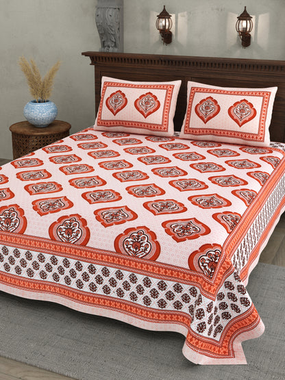 Royal Red Mughal Motif - Double Size - 100% Cotton Bedsheet