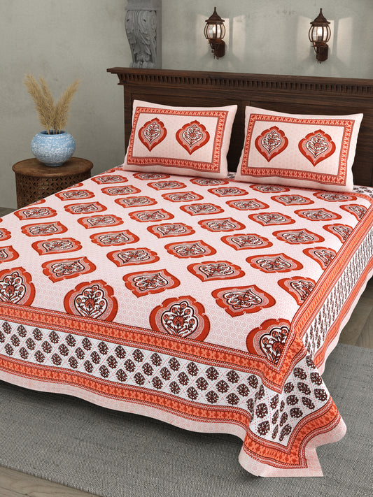Royal Red Mughal Motif - Double Size - 100% Cotton Bedsheet