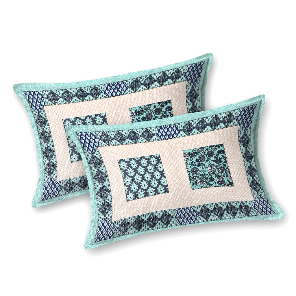 Teal Mosaic Squares King Size Bedsheet