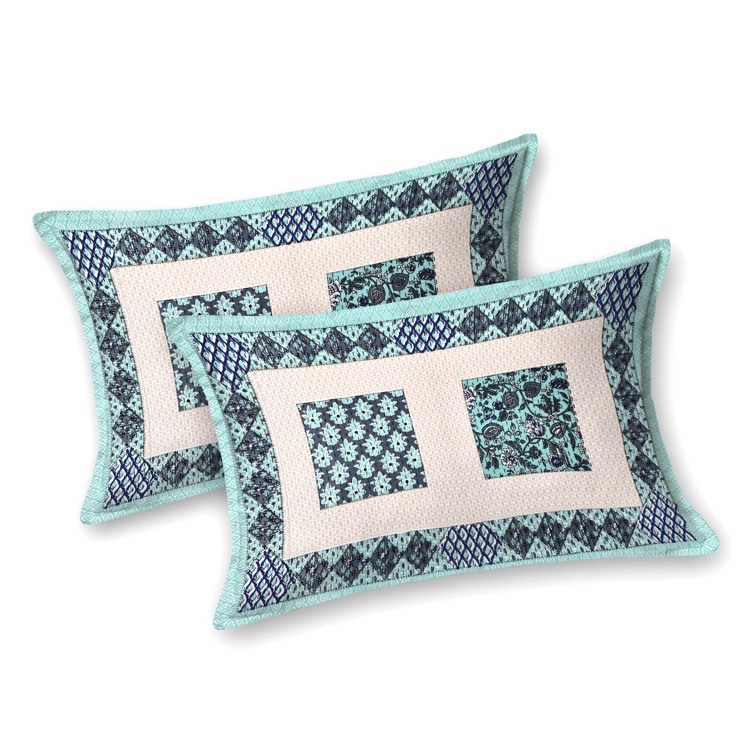 Teal Mosaic Squares King Size Bedsheet