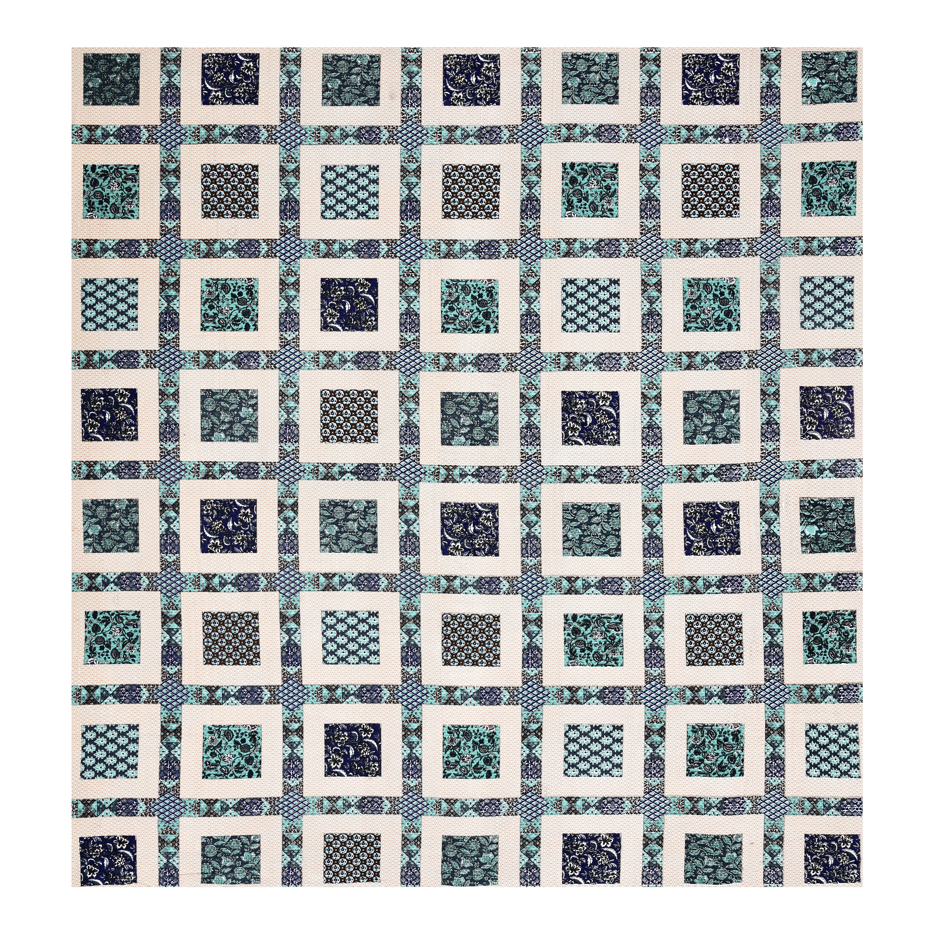 Teal Mosaic Squares King Size Bedsheet