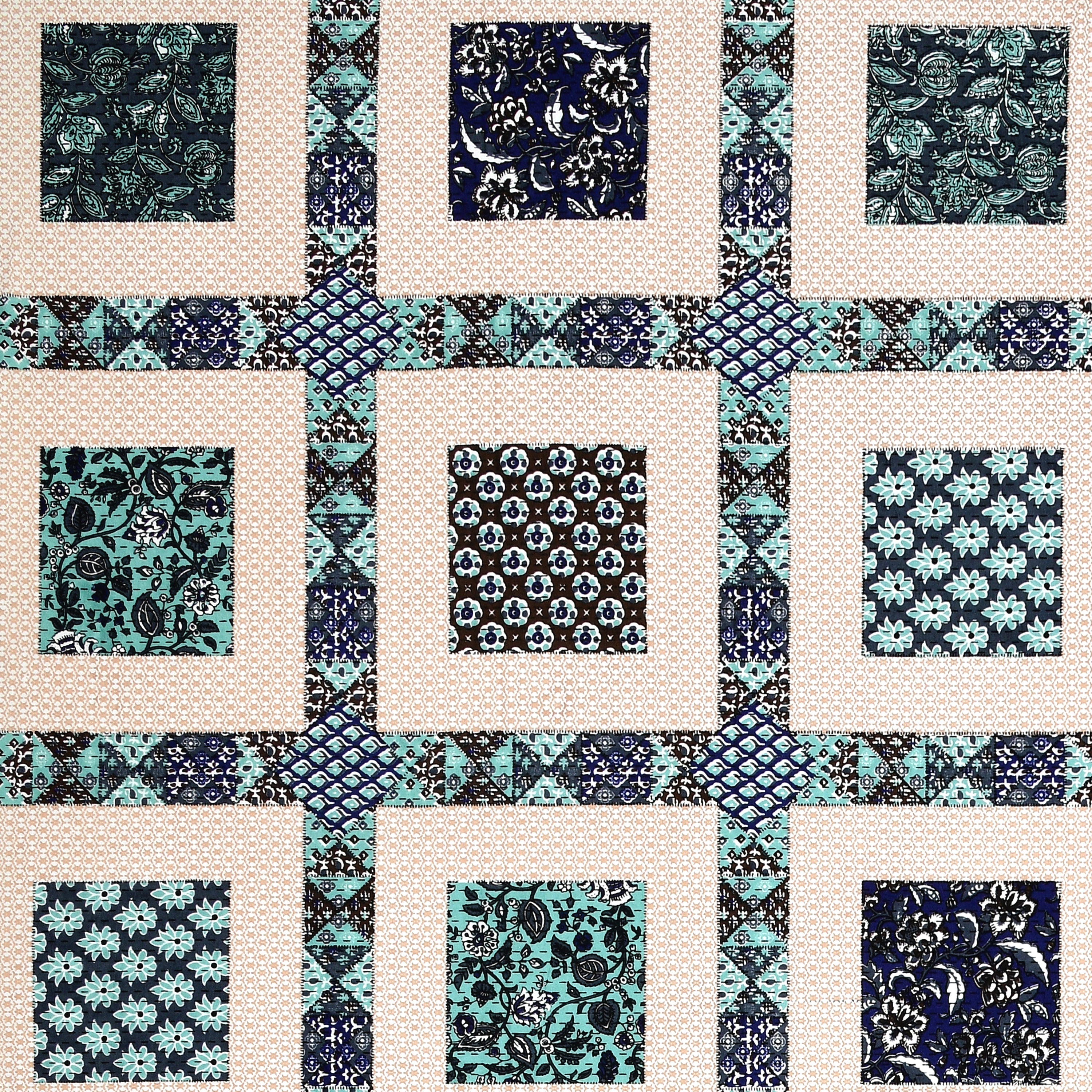 Teal Mosaic Squares King Size Bedsheet