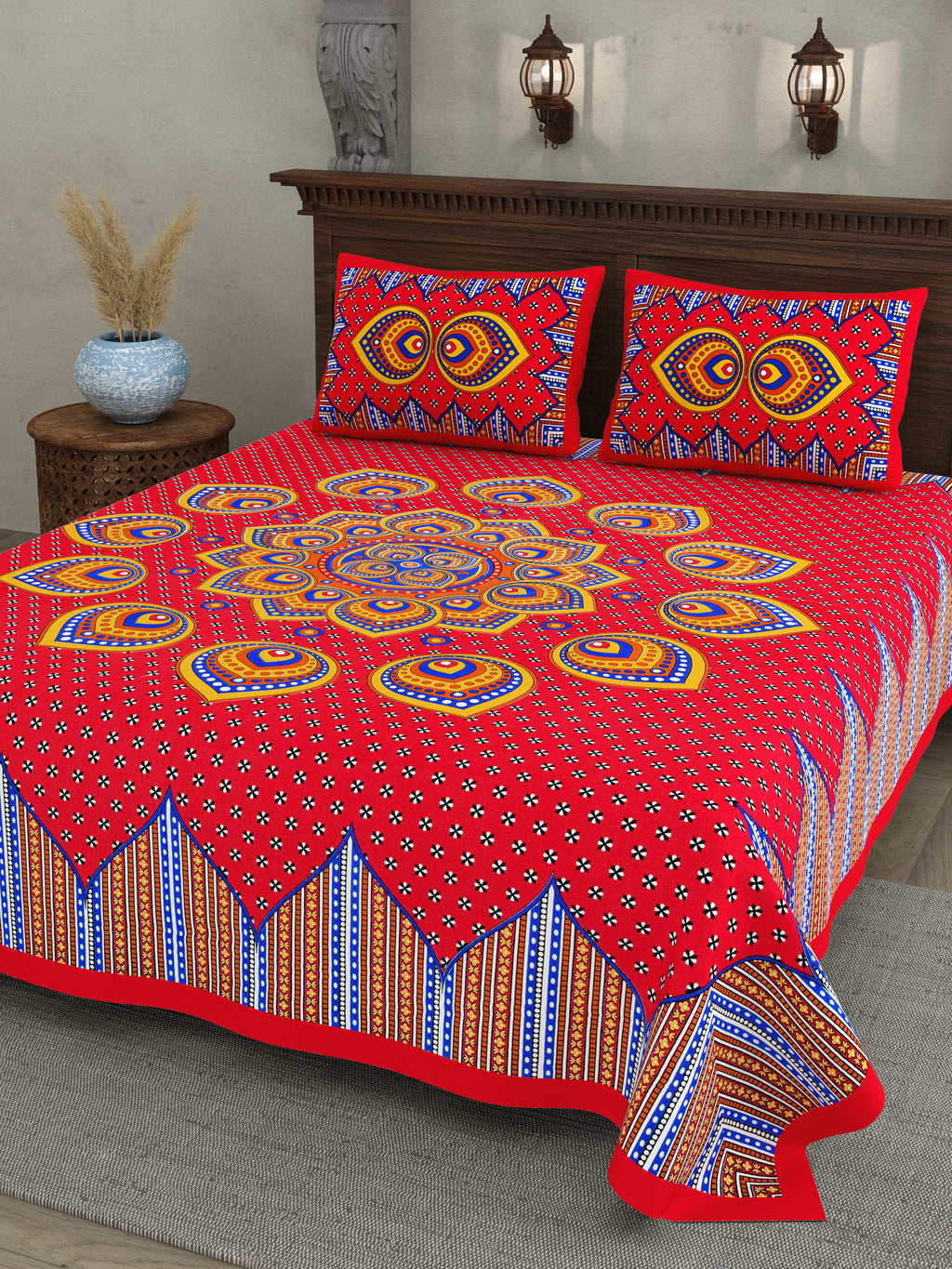 Red Prism Mandala Cotton Bedsheet