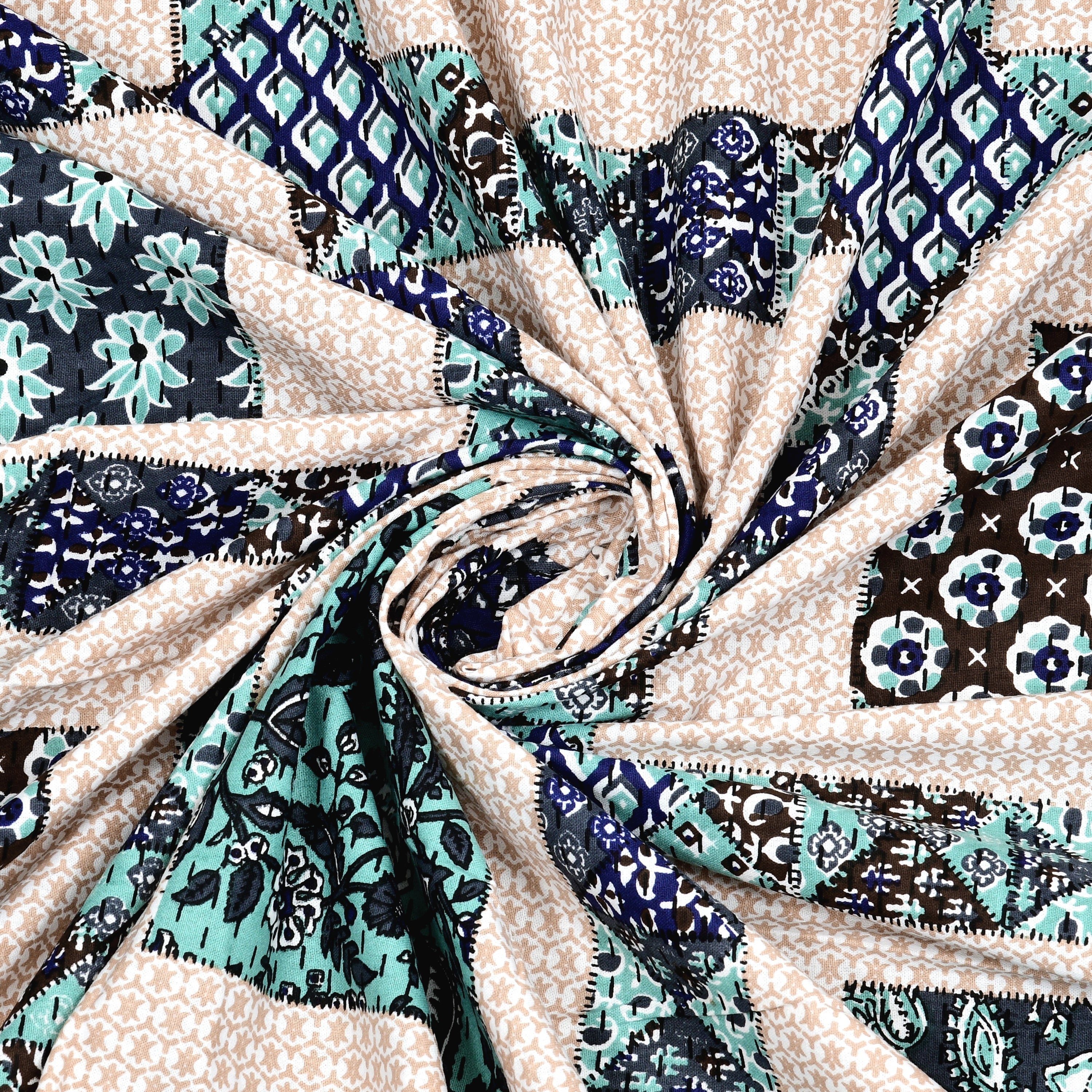 Teal Mosaic Squares King Size Bedsheet