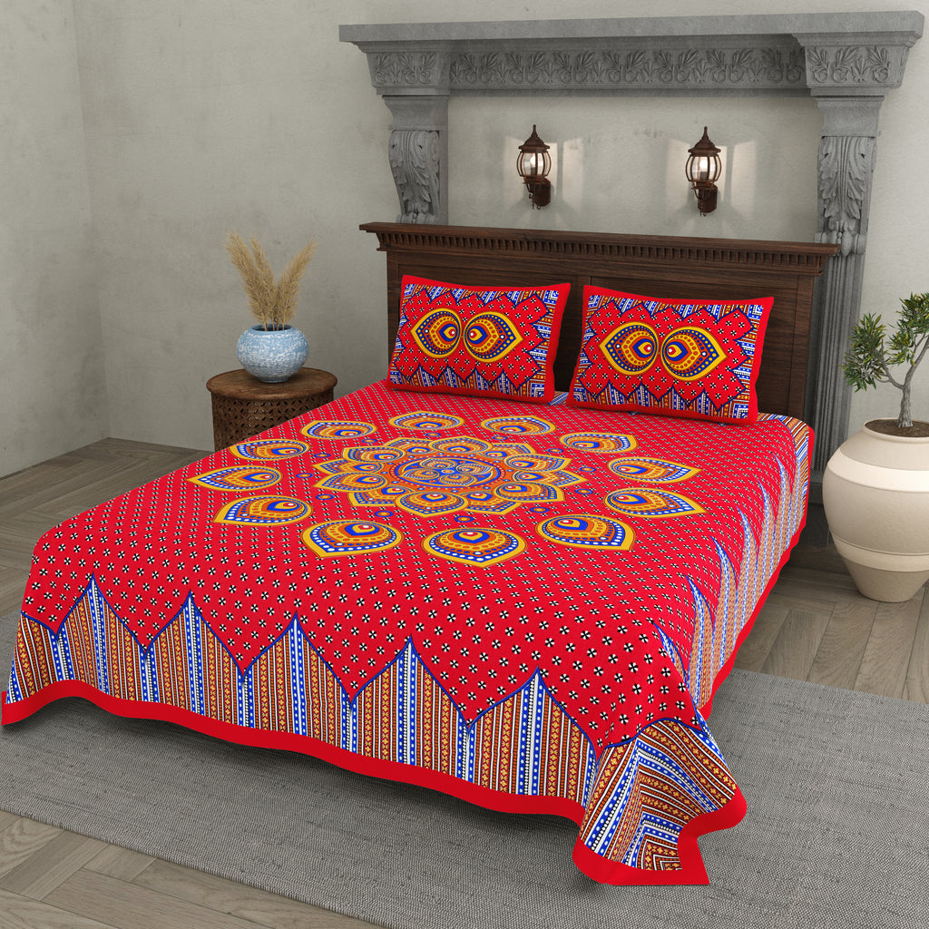 Red Prism Mandala Cotton Bedsheet