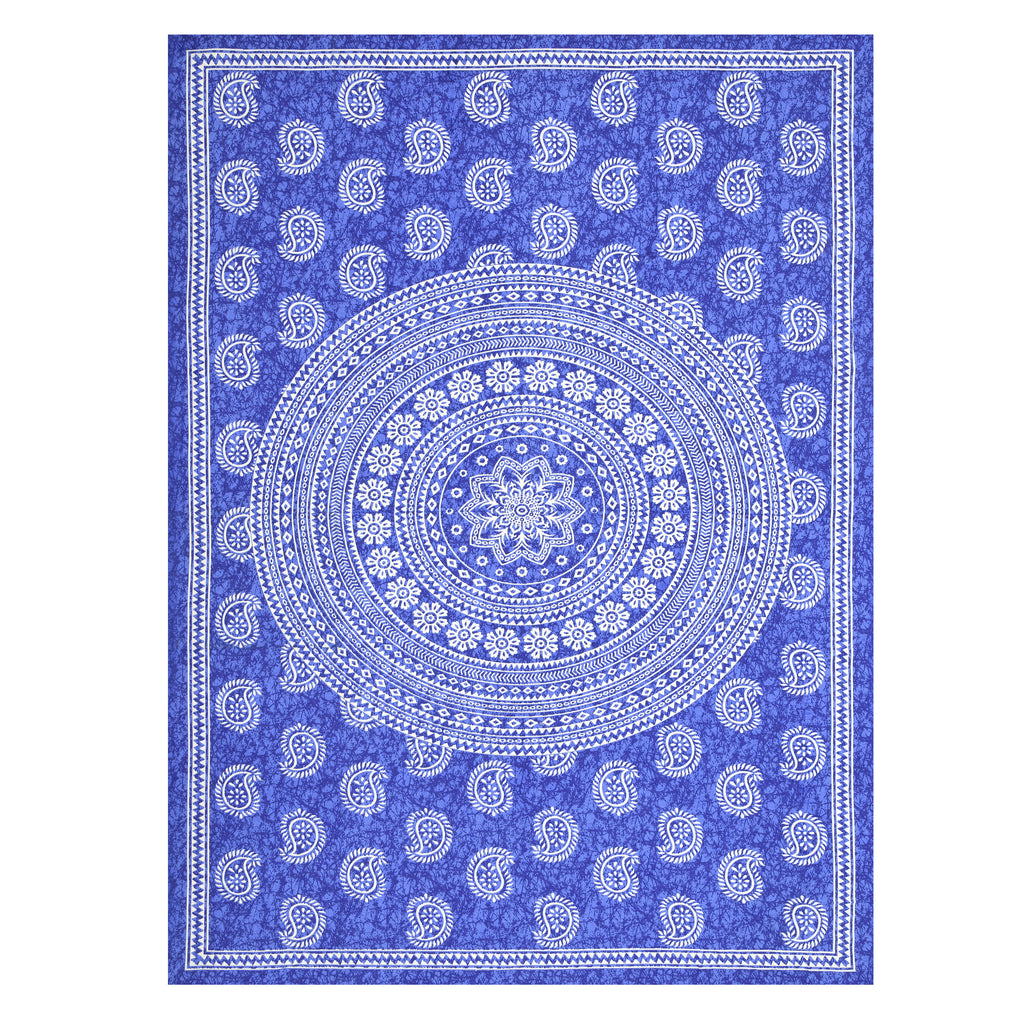 Blue Paisley Mandala Print Cotton Bedsheet