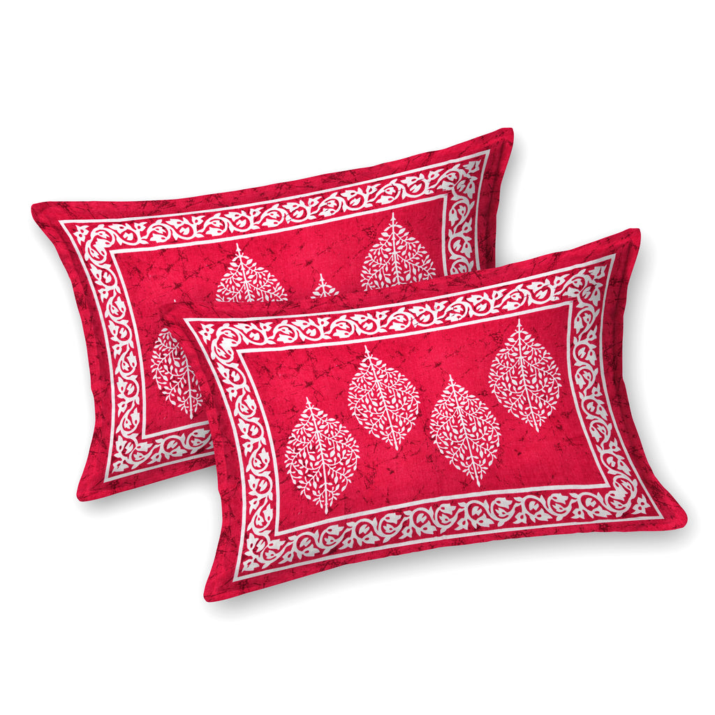 Red Leaf Motif Cotton Bedsheet