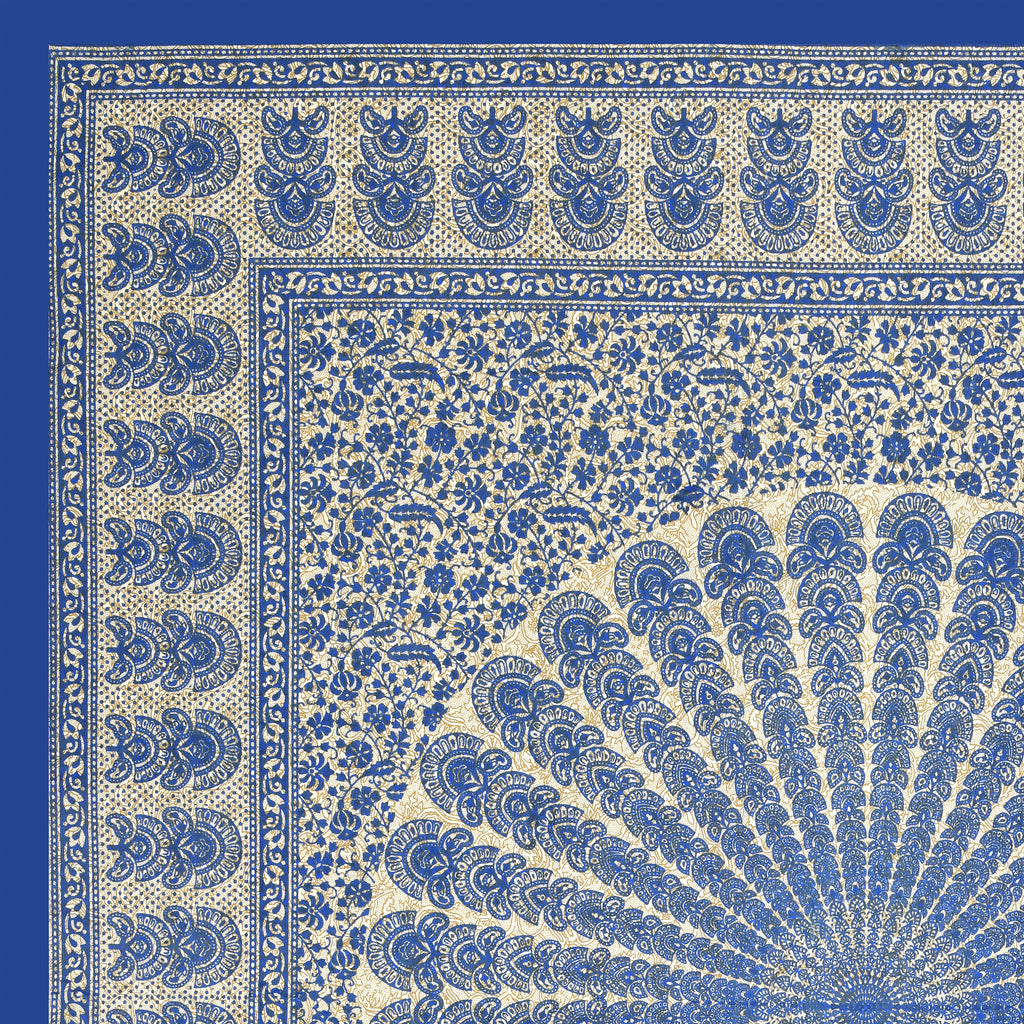 Mandala Art Cotton Bedsheet – Royal Blue Sunburst Elegance